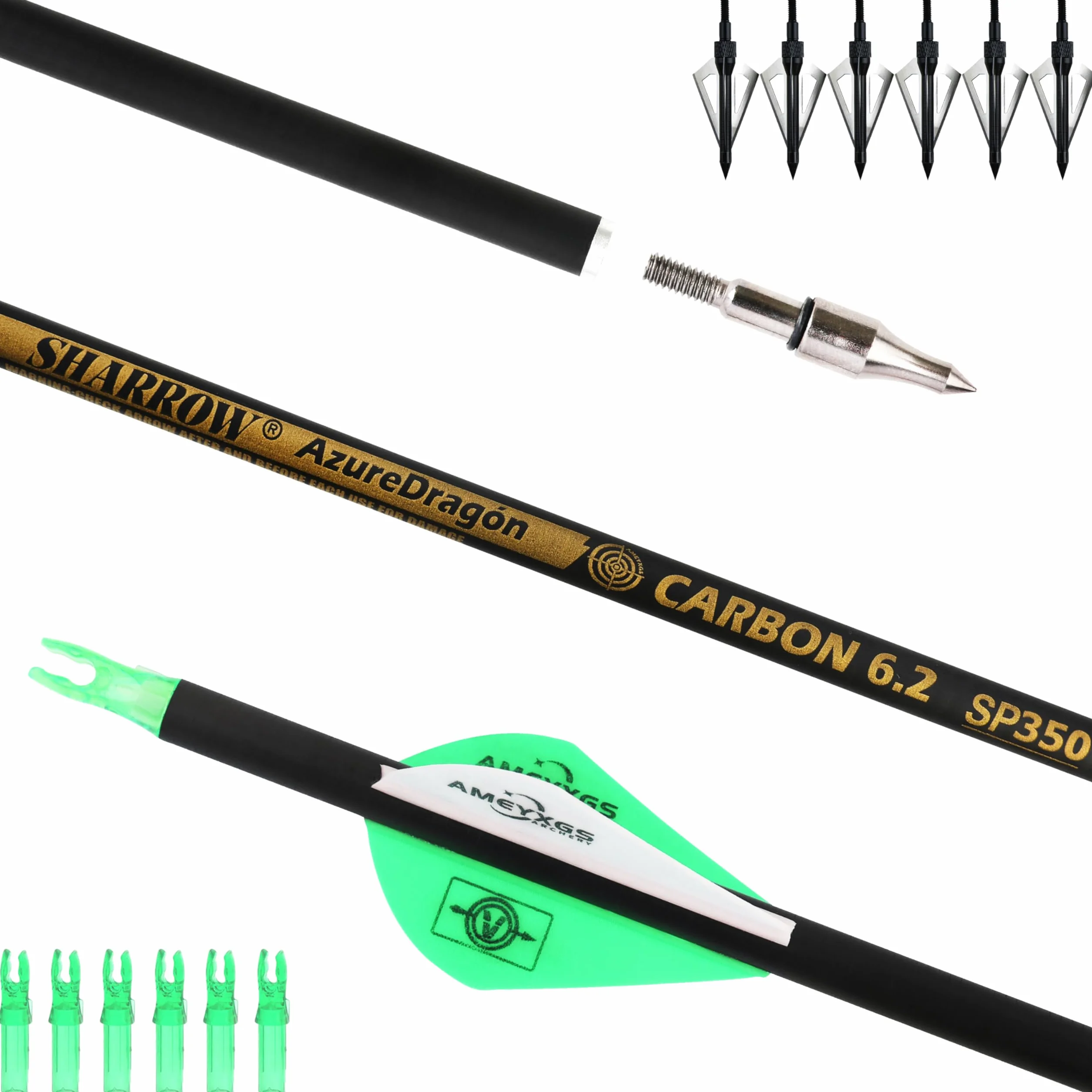 Flèches en Carbone 30" 300-600 Spine avec Pointes Remplaçables pour Arc à Poulies, Arc Recourbé, Arc Long