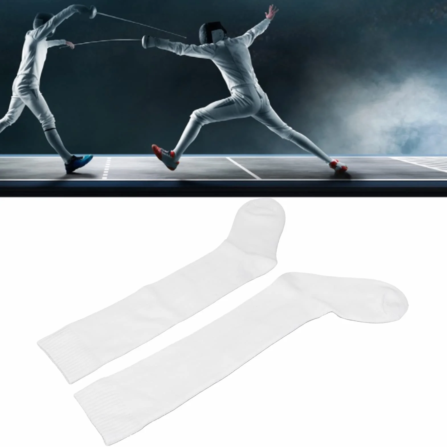 Chaussettes d'Escrime épaissies en Coton Unisexe pour Épée Sabre et Fleuret Blanc