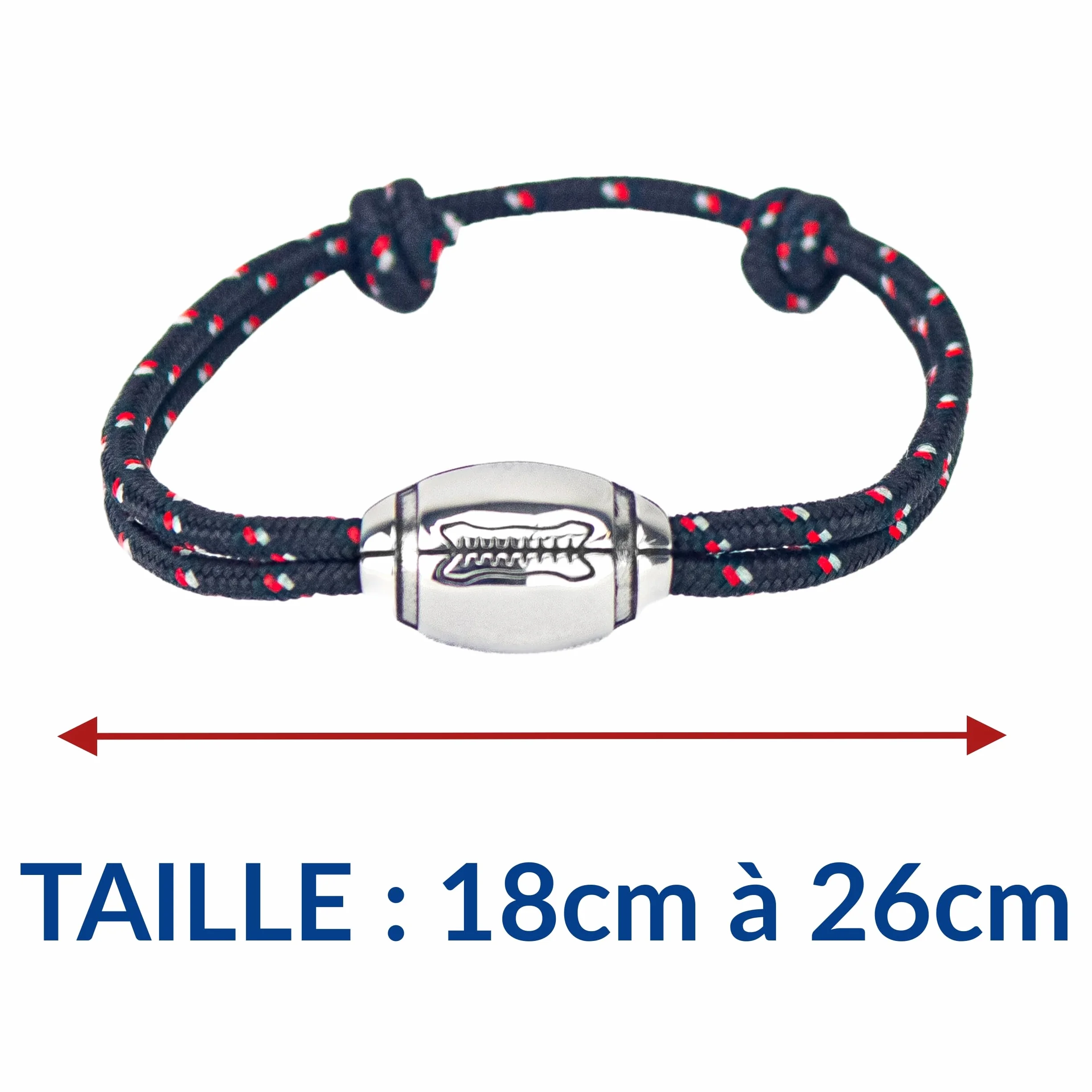 Bracelet rugby Ernestine taille ajustable breloque ballon XV de France homme cadeau