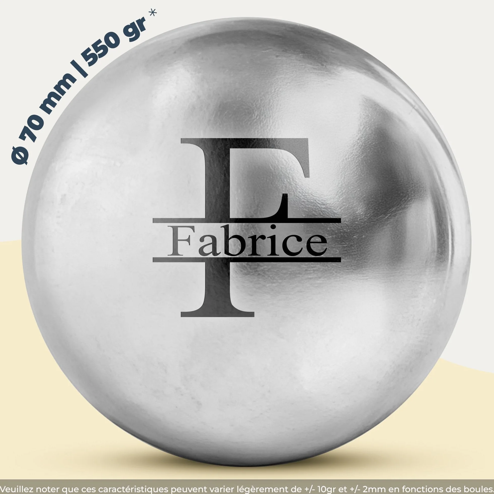 Boule de pétanque personnalisée Triplette 550g gravée - Lot de 3 boules et 1 cochonnet