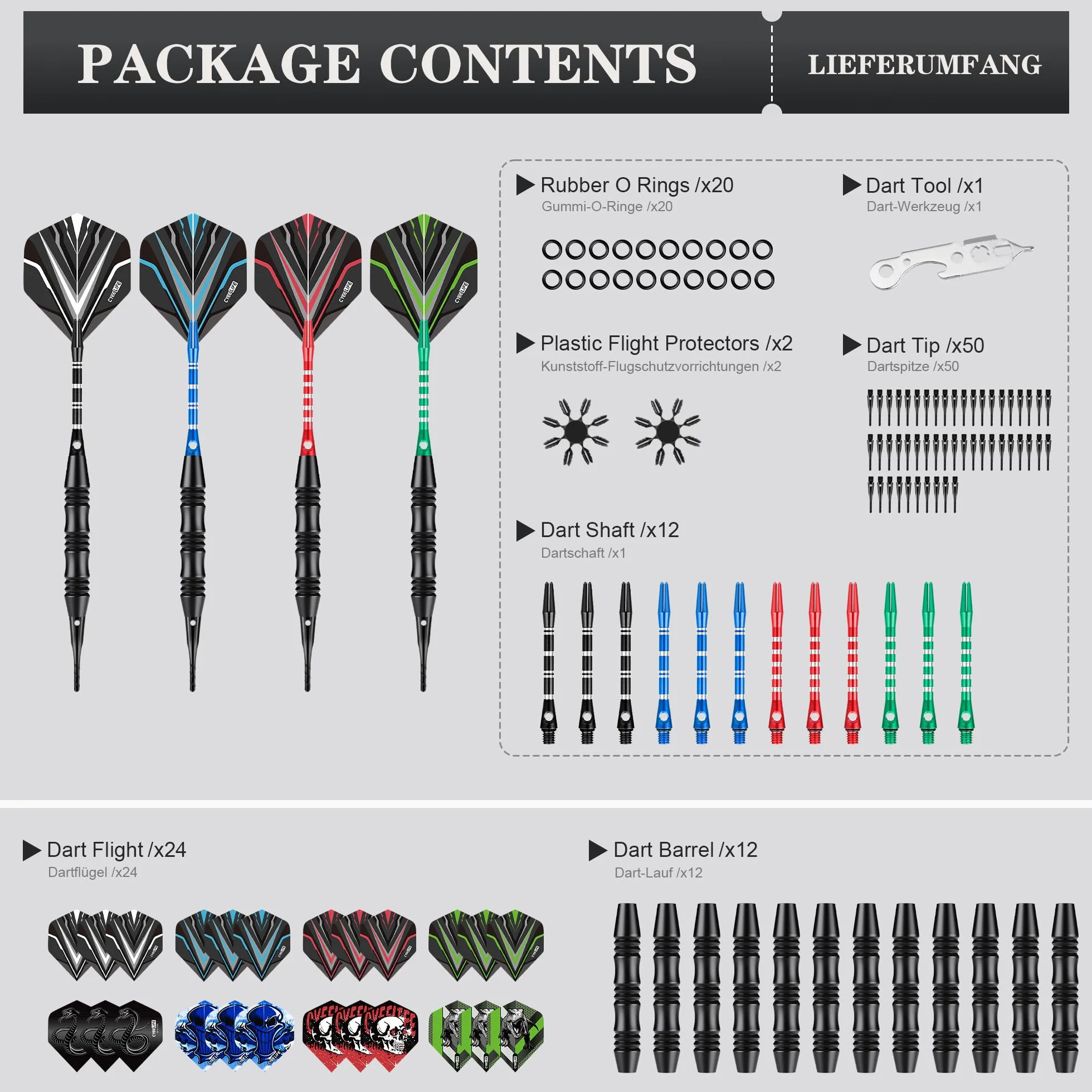 CyeeLife Flechette Pointe Plastique Set de 12 20g Soft Darts pour Cible électronique