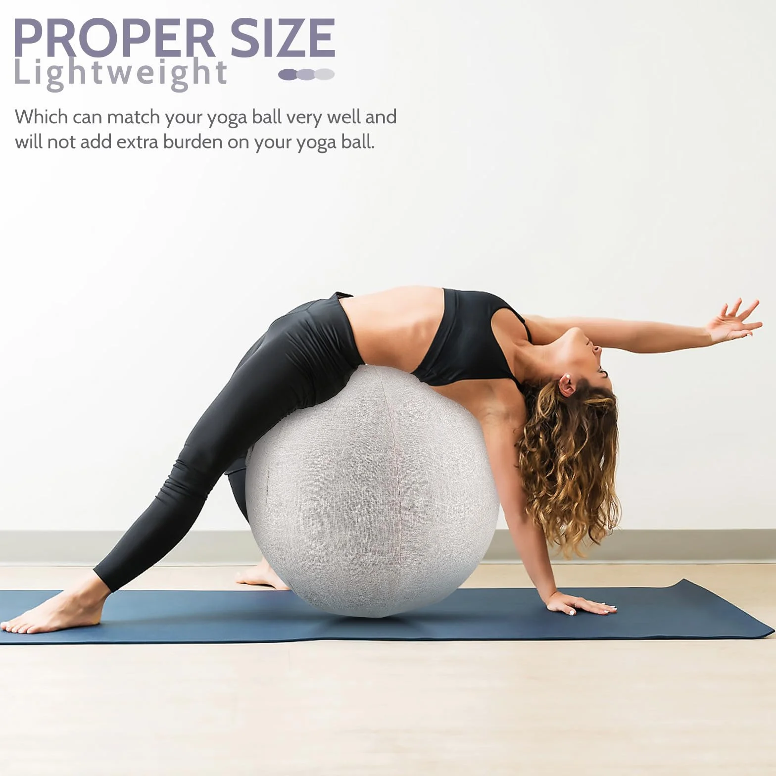 Housse en coton et lin pour ballon de gymnastique 55 cm antidérapante lavable fitness yoga beige