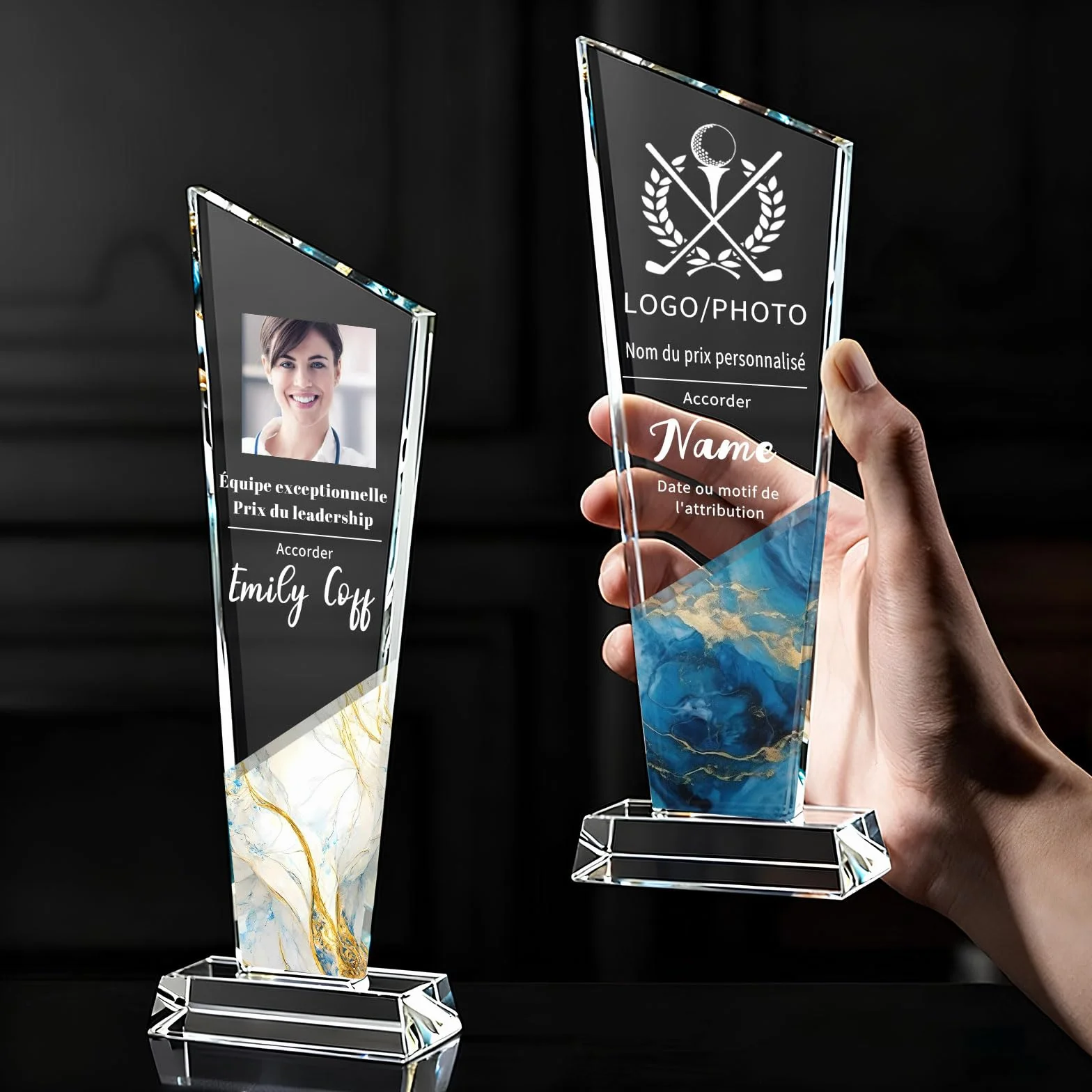 Trophée Personnalisable en Cristal Gravé Logo et Texte Cadeau d'entreprise pour Récompense Employé
