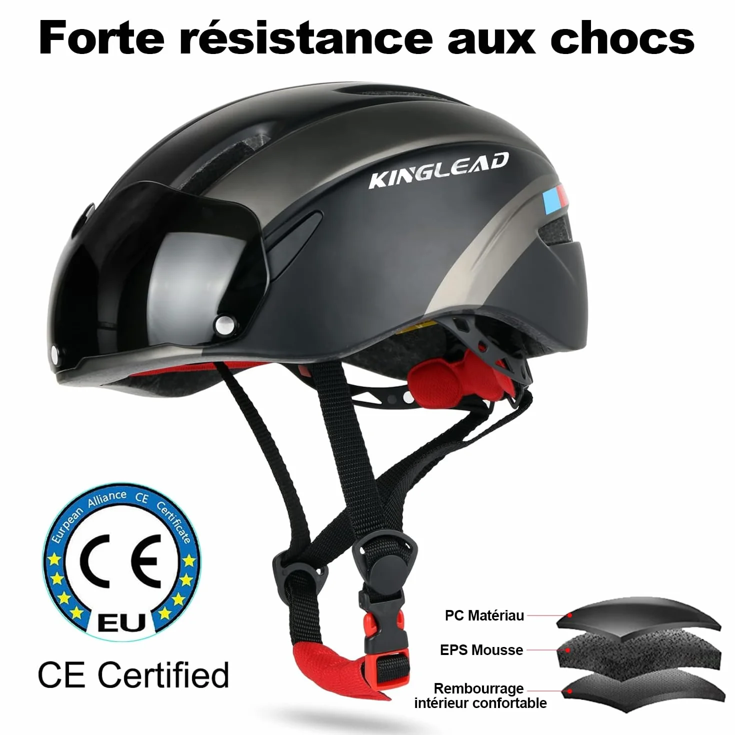 KINGLEAD Casque Vélo Homme Femme MTB Visière Magnétique Amovible Respirant Ultraléger Ajustable