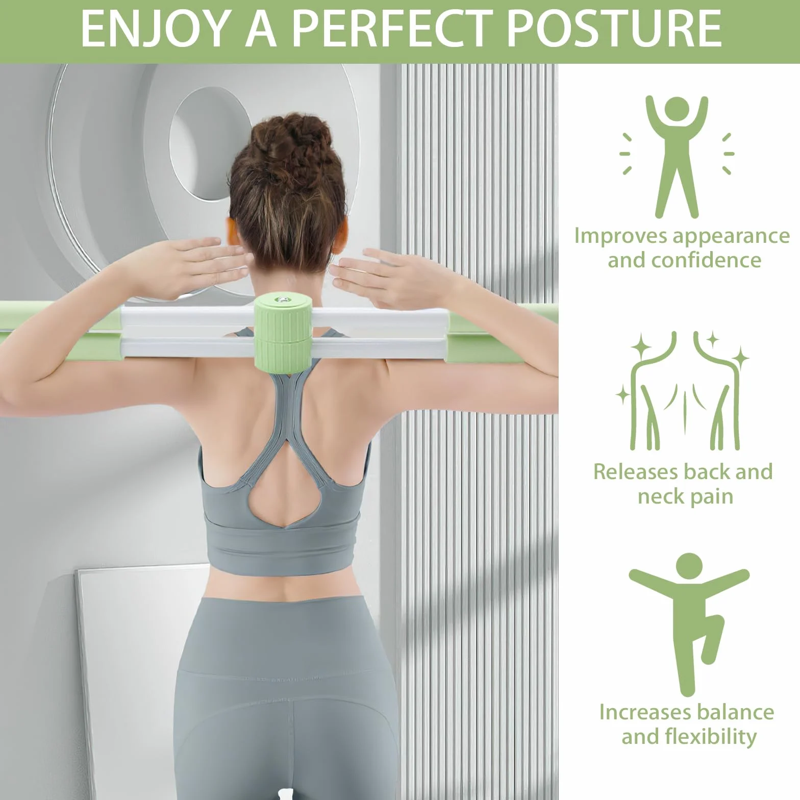 Bâton de Yoga pour Correction de Posture – Correcteur de Bosse, Dos et Cou, Entraînement Complet du Corps
