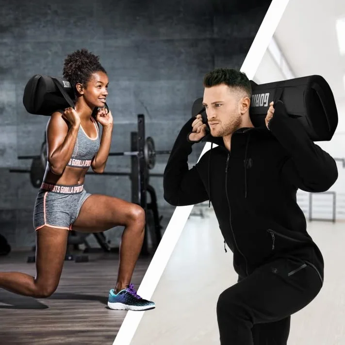 GORILLA SPORTS® Fitness Power Bag 20kg 30kg Rempli de Sable Métallique Poids Réglables 6 Poignées Sac de Sable Musculation