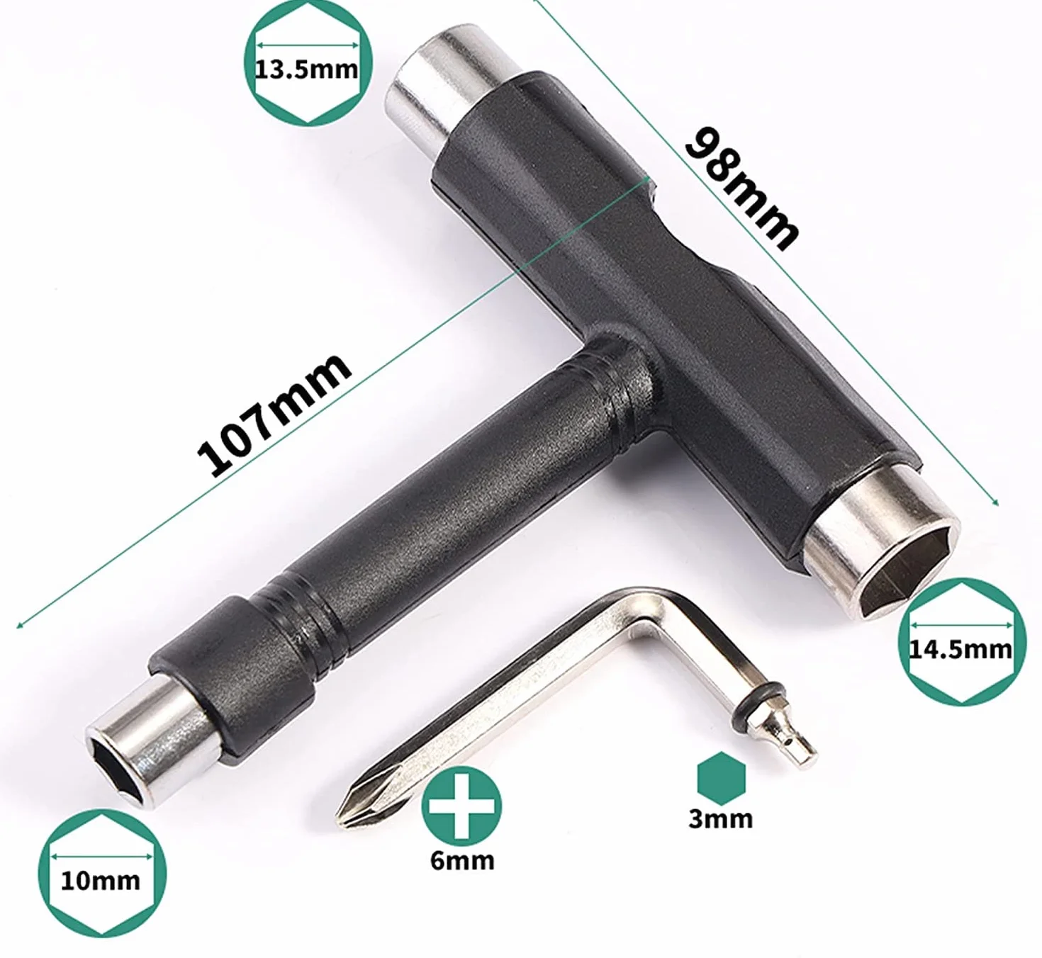 Deecam Outil de Skateboard Multifonction en Forme de T avec Clé Allen et Tournevis Cruciforme