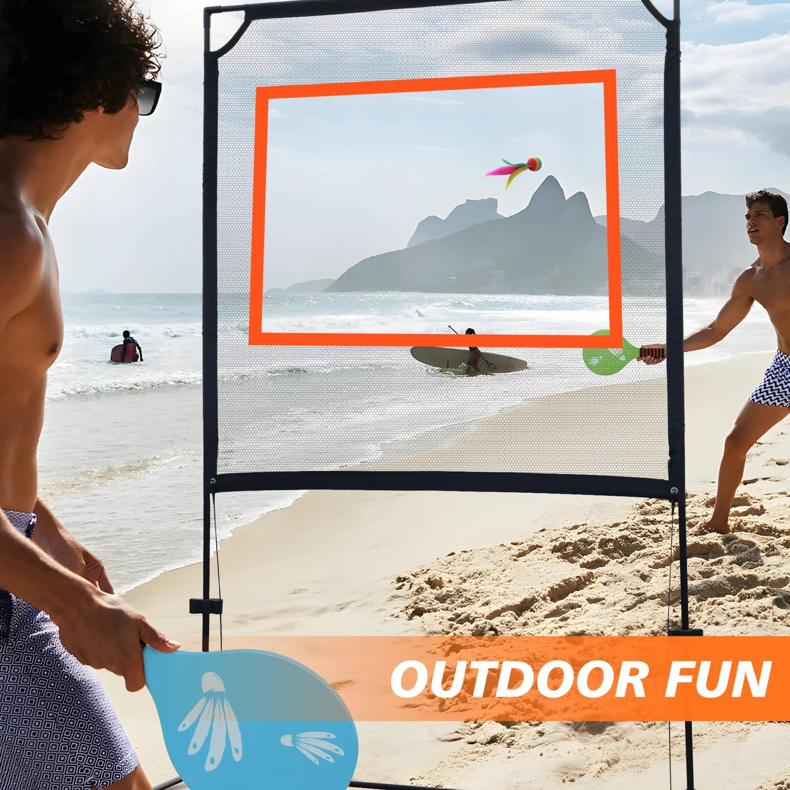 Jeu de Filet de Sport Intérieur Extérieur avec Cadre, 2 Raquettes - Pickleball, Badminton, Tennis