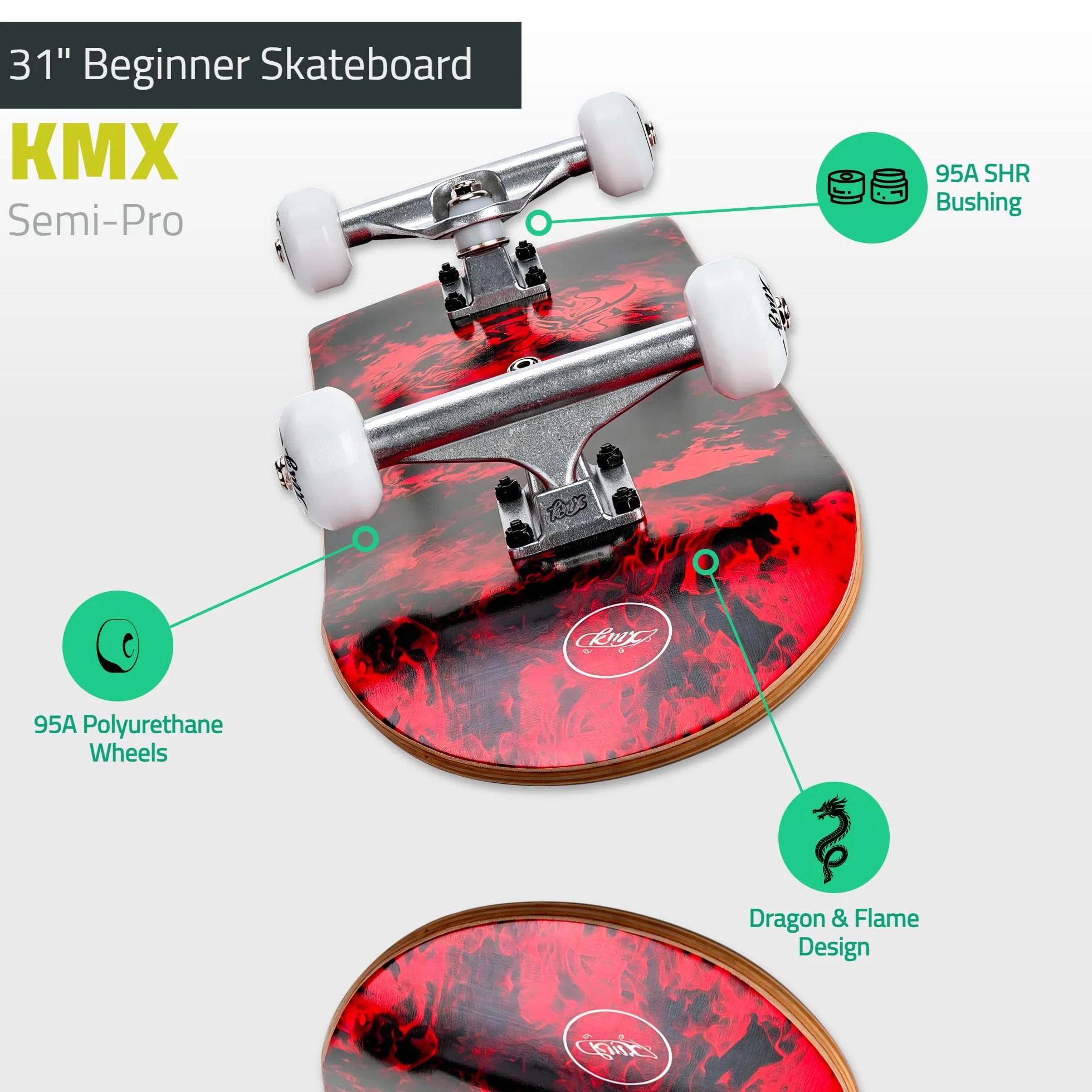 Skateboard pour Débutants, Plateau Concave Double Queue en Érable Canadien 7 Couches, Trucks Alliage d'Aluminium