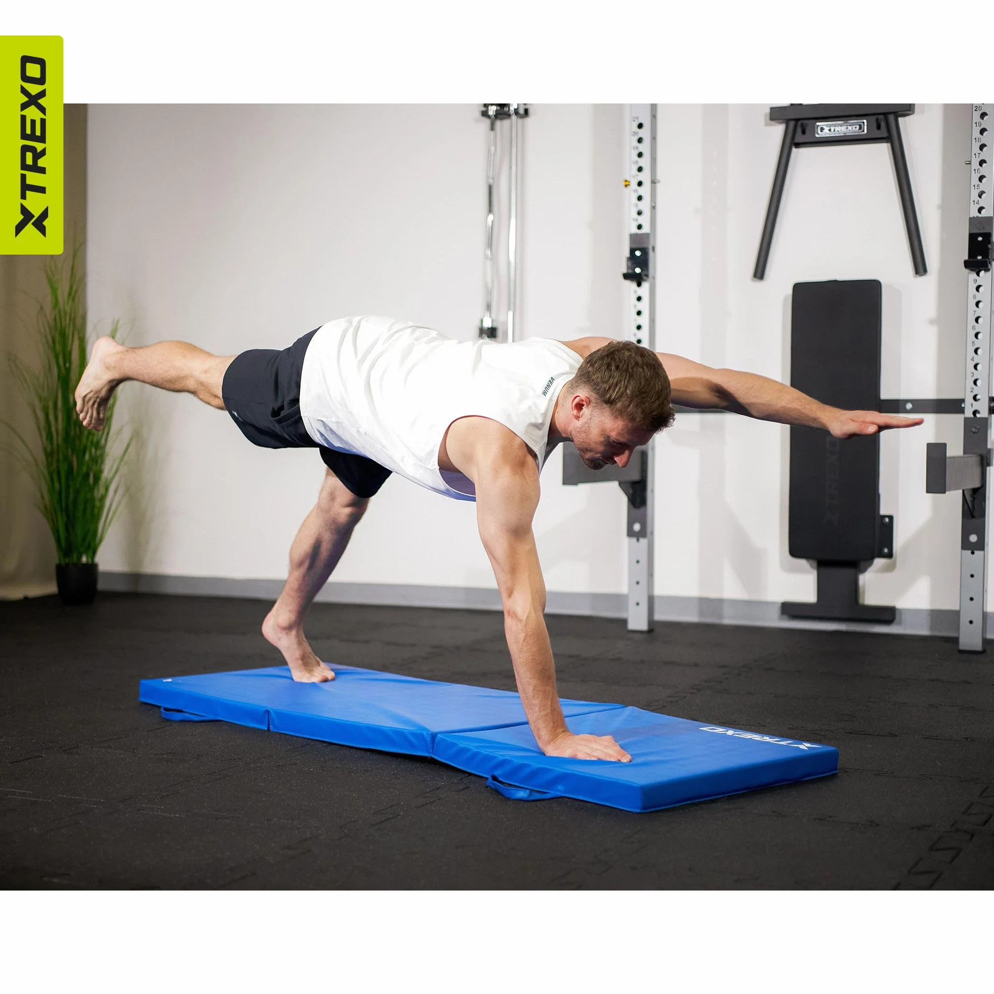 Tapis de Gymnastique Pliable TREXO 180 x 60 x 5 cm 3-Panneaux Mousse EPE Bleu
