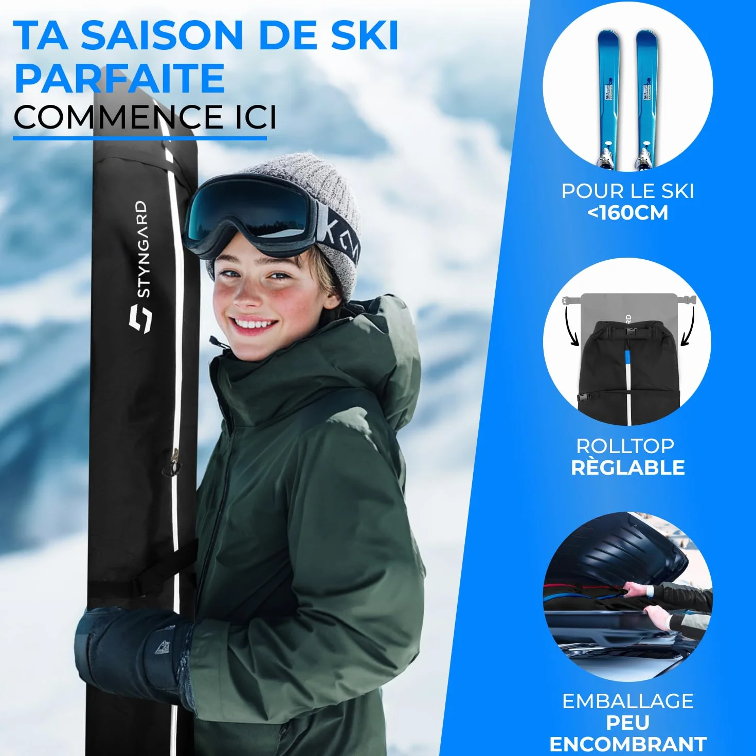 STYNGARD Andermatt Sac de Ski Enfant 160 cm Robuste