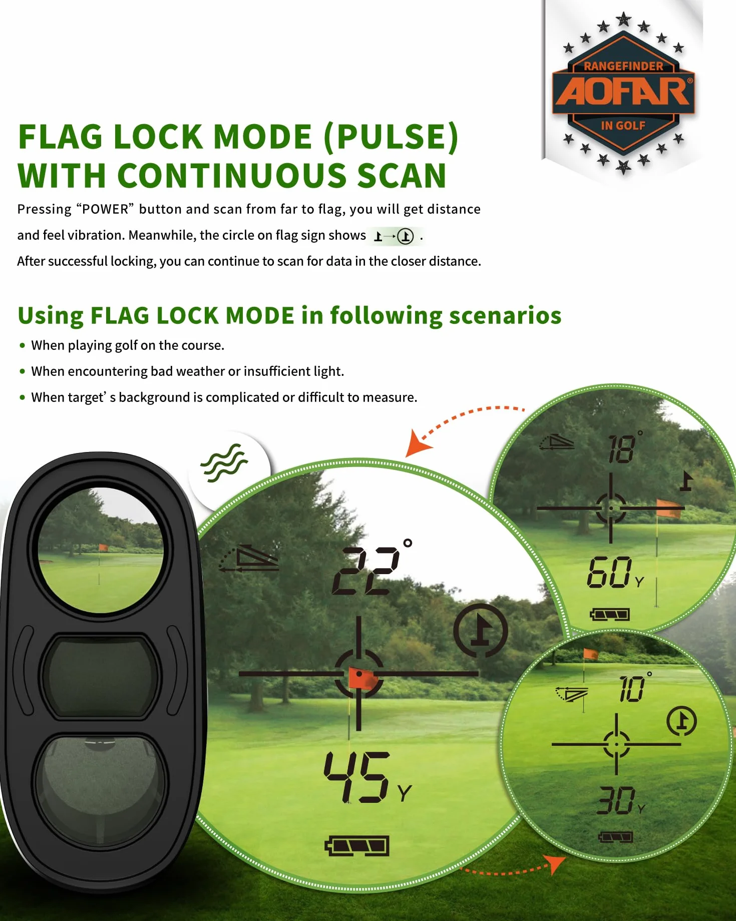 Télémètre de golf AOFAR GX-6F Pro scan continu verrouillage drapeau vibreur haute précision 454 m