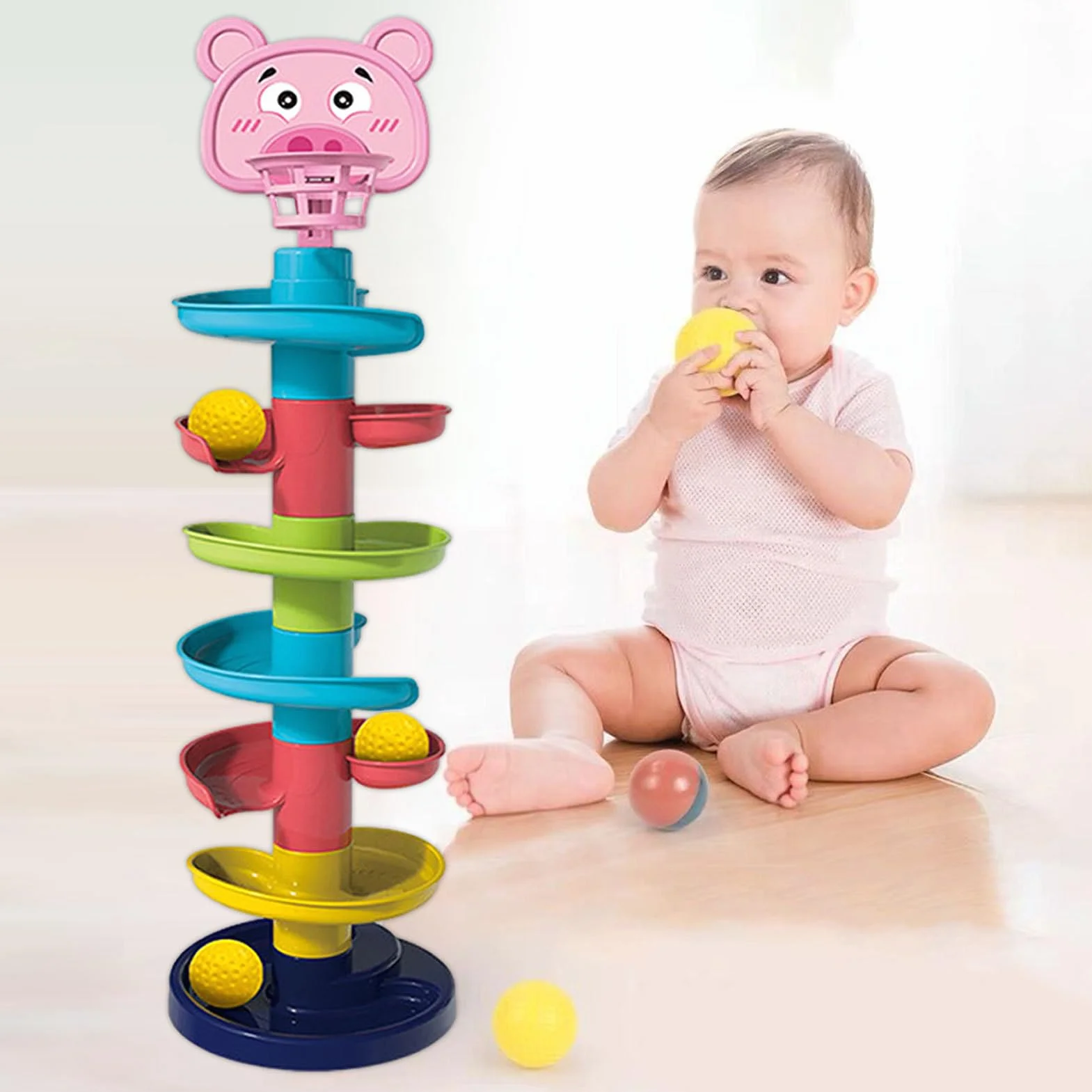 Tour de balle éducative Montessori pour tout-petits - Jouet de mouvement coloré à 7 niveaux