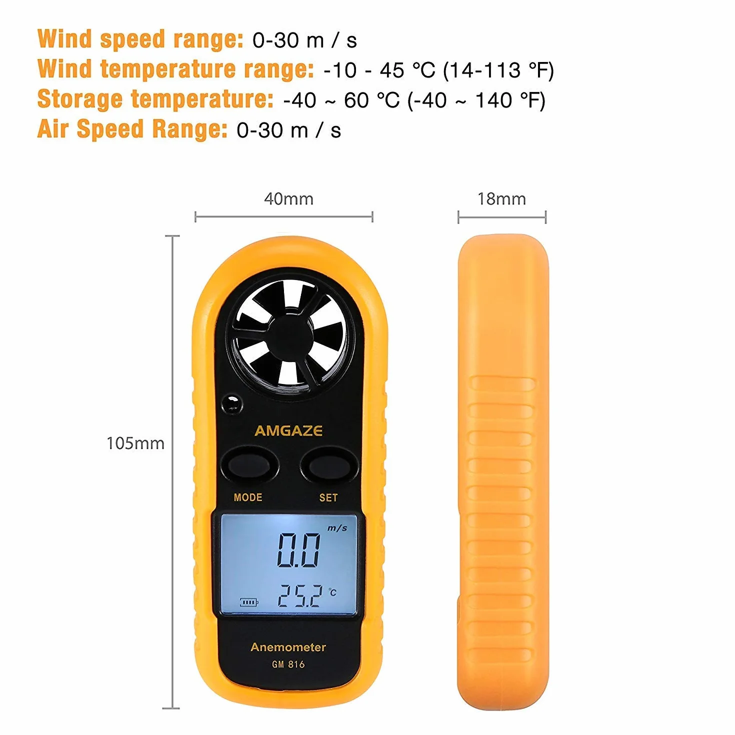 Anémomètre Numérique LCD GM816 - Mesure Vitesse du Vent et Airflow avec Thermomètre pour Surf, Cerf-Volant, Voile
