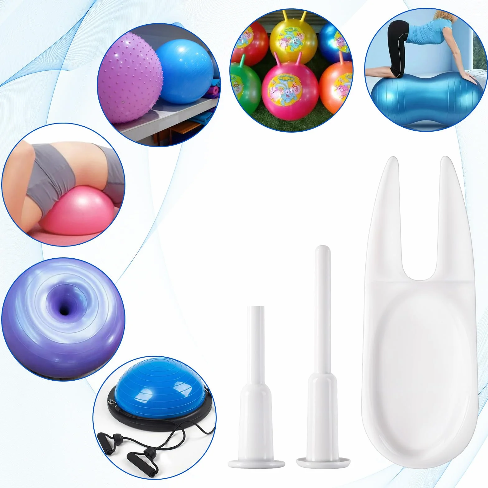 Lot de 24 bouchons de rechange pour balles de yoga avec extracteur et kit d'adaptateur
