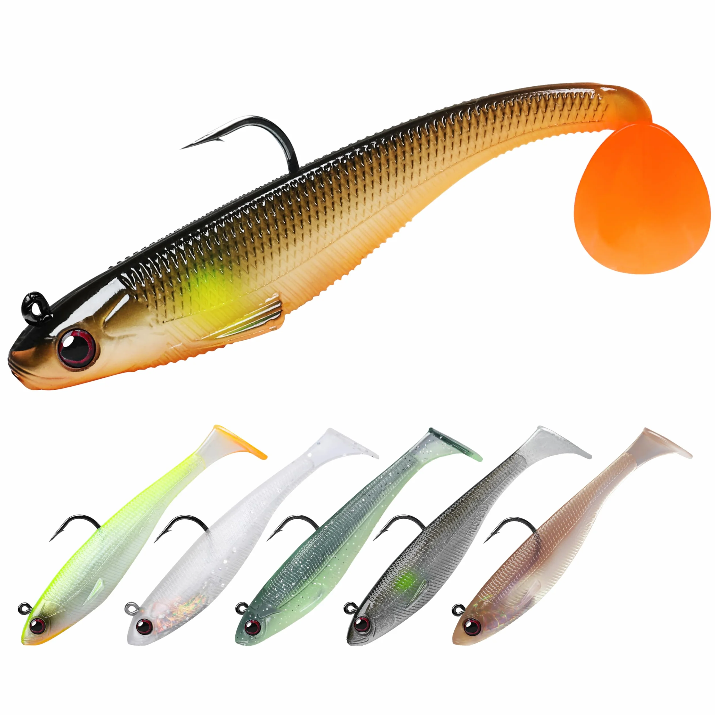 TRUSCEND Leurres de Pêche Souples Shadtale avec Hameçons BKK, Vibrante pour Bars Brochets Truites Silure