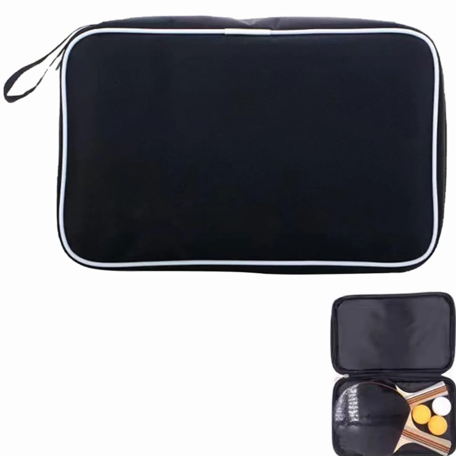 Housse Raquette de Tennis de Table Étui Portable Noir pour 2 Raquettes et 3 Balles, Sac de Transport Ping Pong, Léger et Résistant (Polyester)