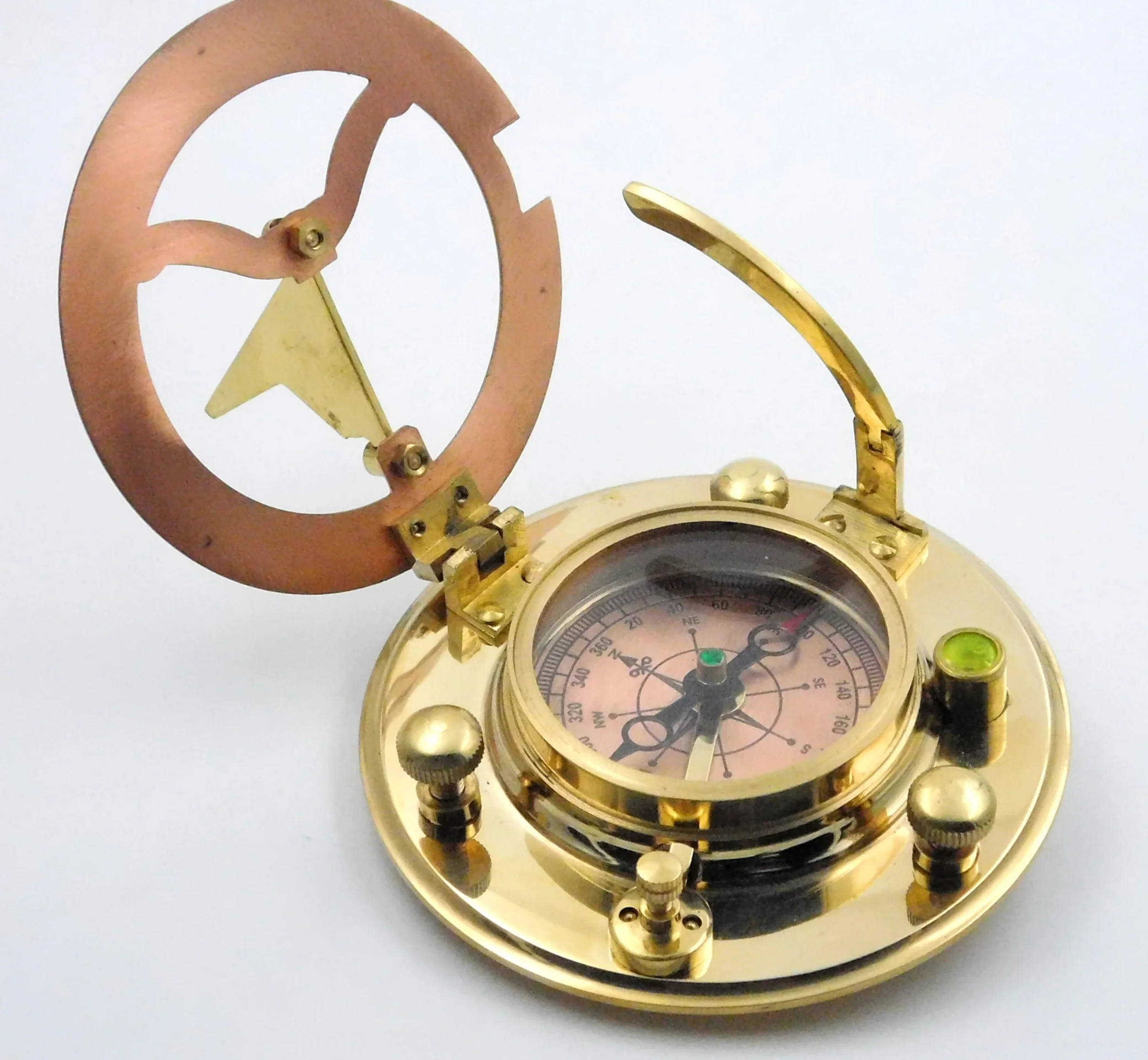 Boussole Sundial en laiton antique avec étui en cuir