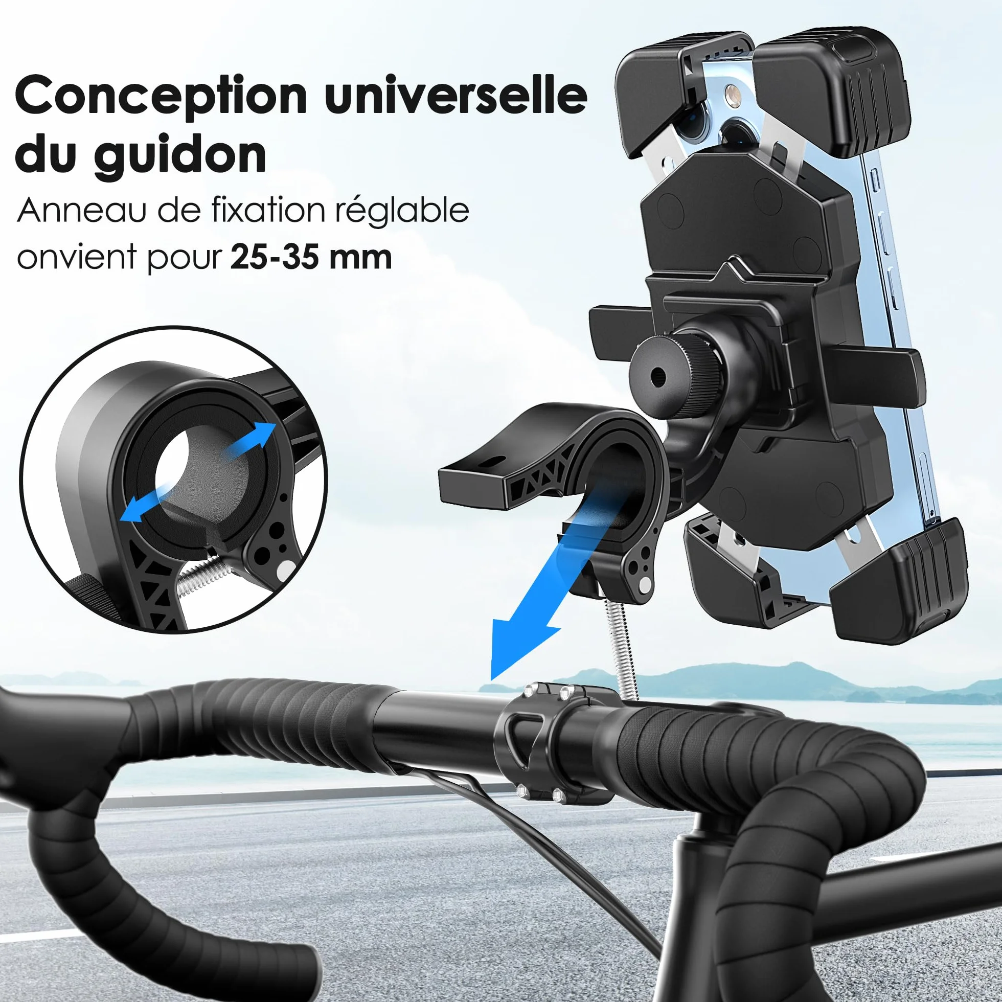 Estralia Support Téléphone Vélo 360° Rotation pour Téléphone 5.5-7.0 Pouces, Compatible Trotinette Scooter VTT