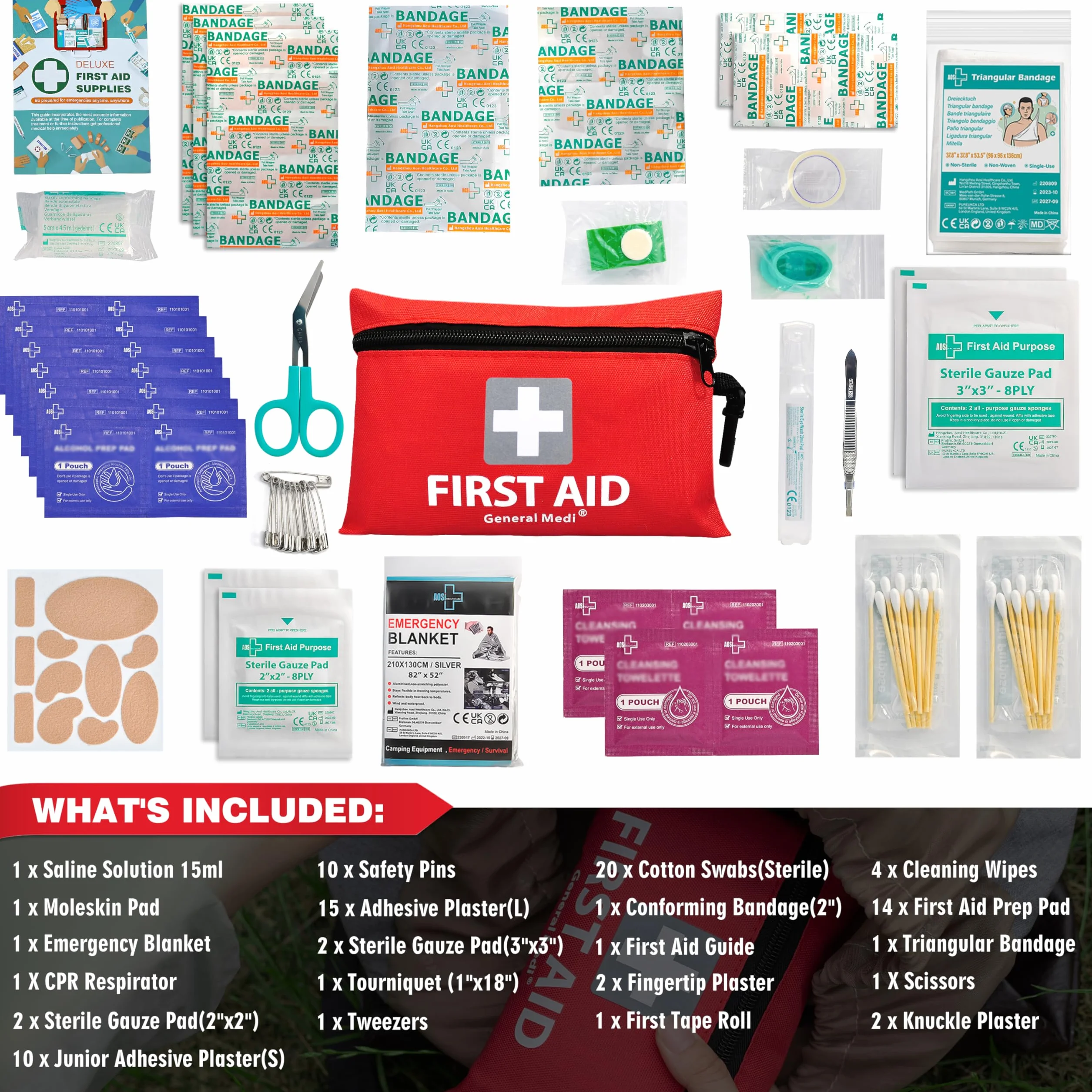 General Medi Trousse de Premiers Secours 92 Articles Rouge