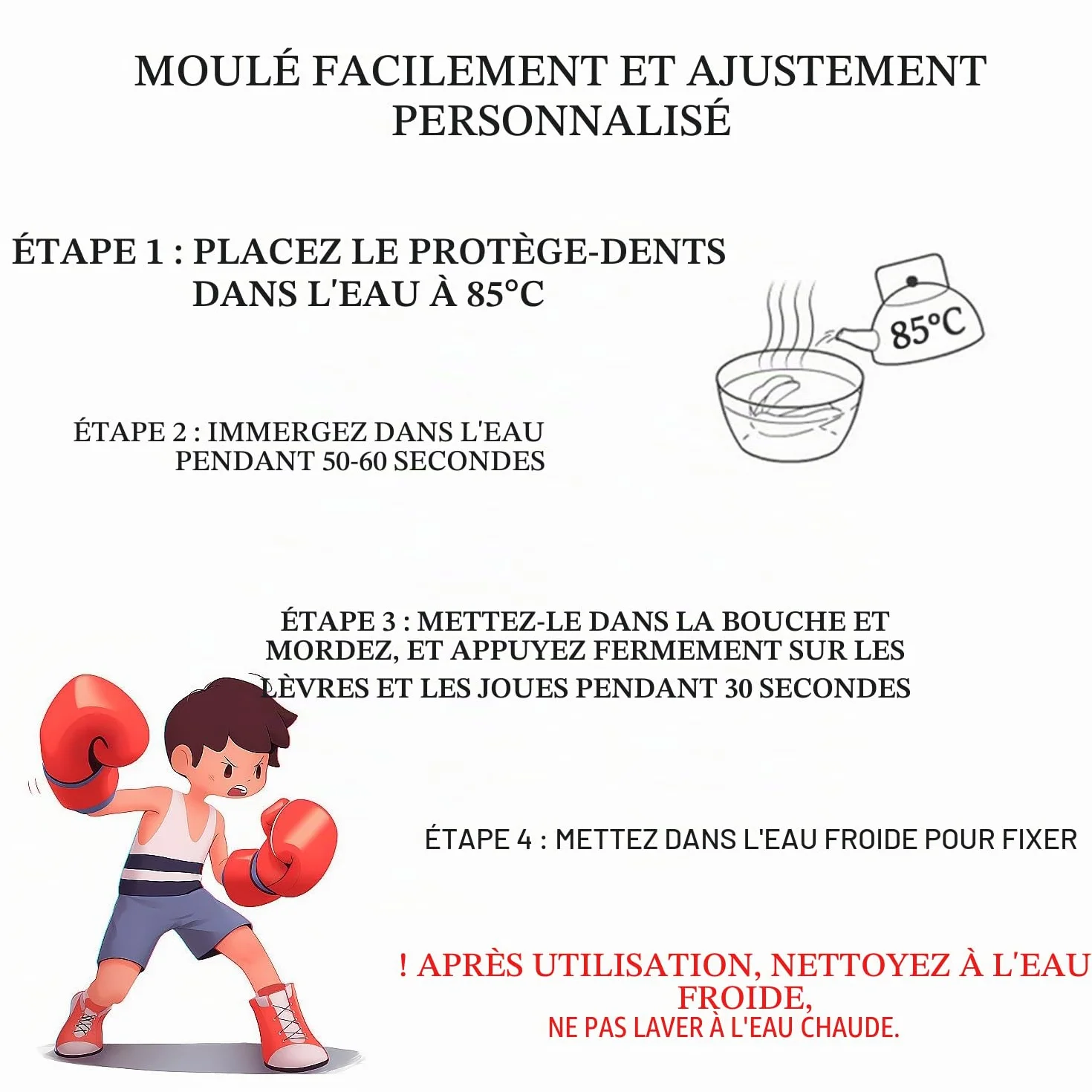Protège Dents Sport Enfant Moulable Bouclier de Gomme avec Étui Portable Transparent 3 Pièces