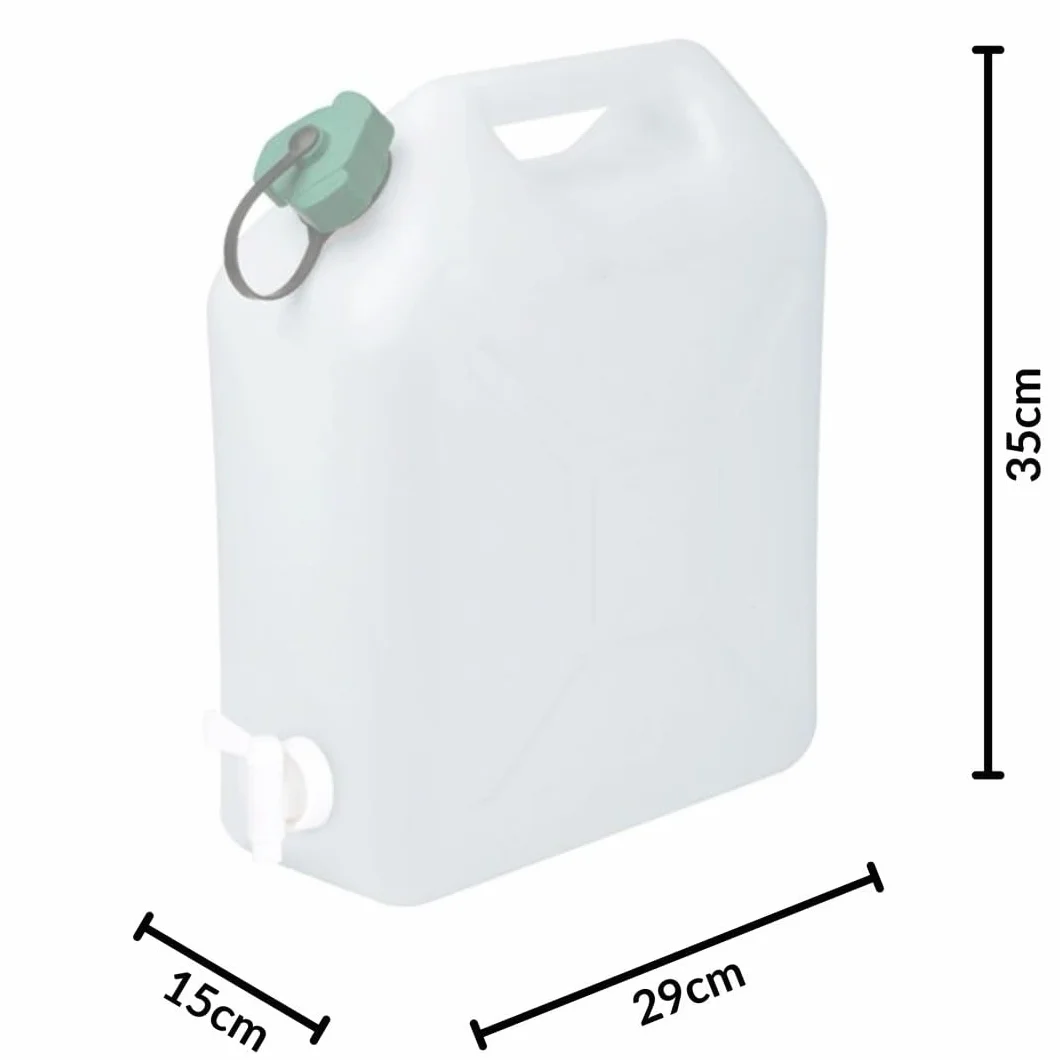 Bidon à Eau 10 L Jerrican Extra Fort avec Bouchon Simple et Robinet Certifié Contact Alimentaire 29 x 14 x 35 cm Naturel