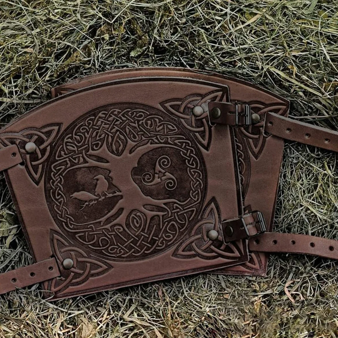 Brassards Viking en Cuir PU Gaufré Arbre du Monde, Garde-Poignet Médiéval Fait à la Main