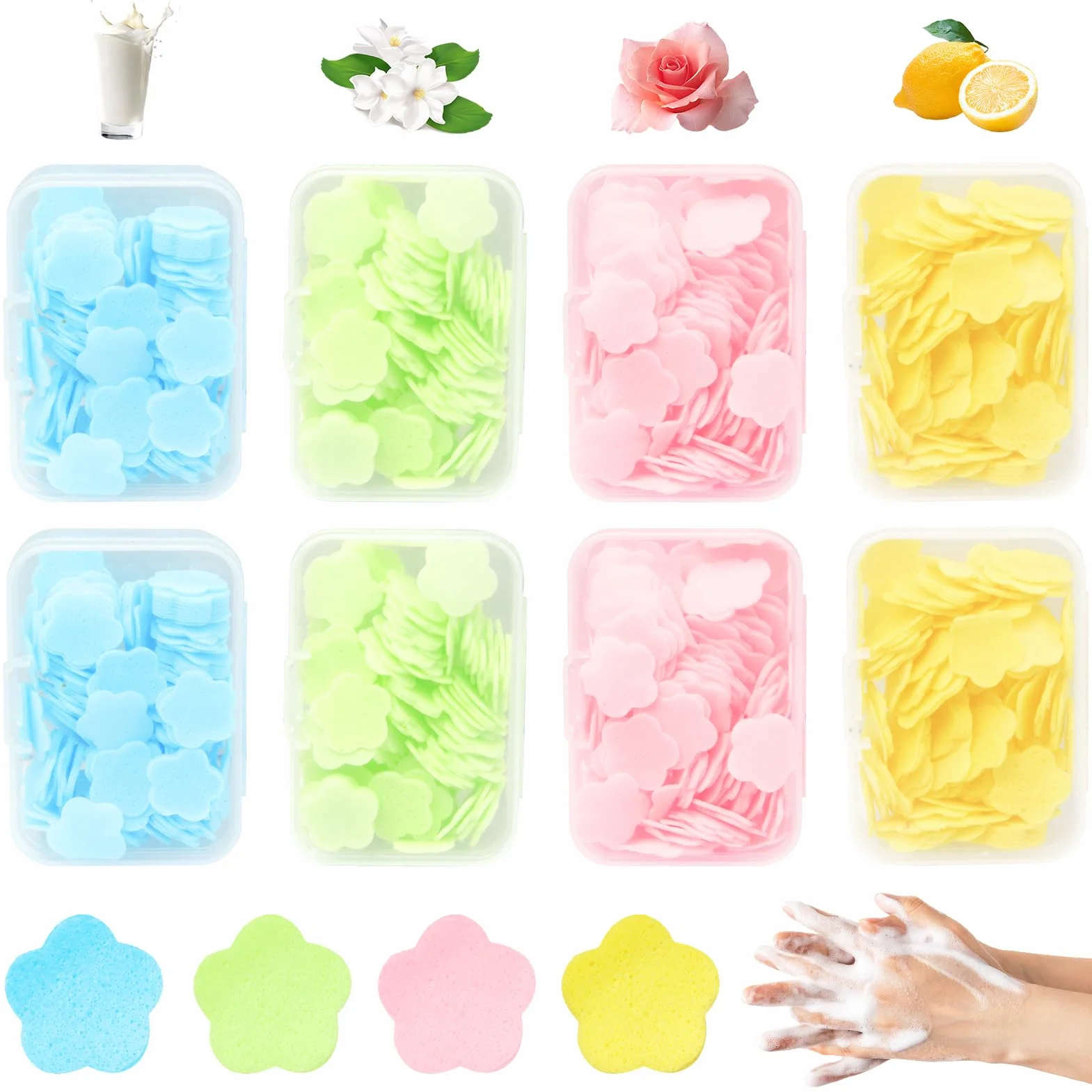 Papier à Savon Portable en Boîtes Mini 8 Pièces Feuilles de Savon de Voyage Jetables avec Boîte Plastique Camping