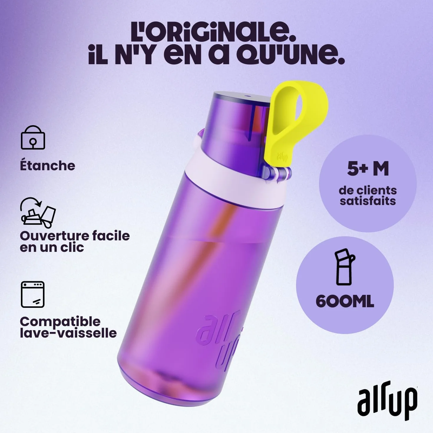Air Up Gourde Click Squid Purple Pack de démarrage 600 ml sans sucre, passe au lave-vaisselle, sans BPA