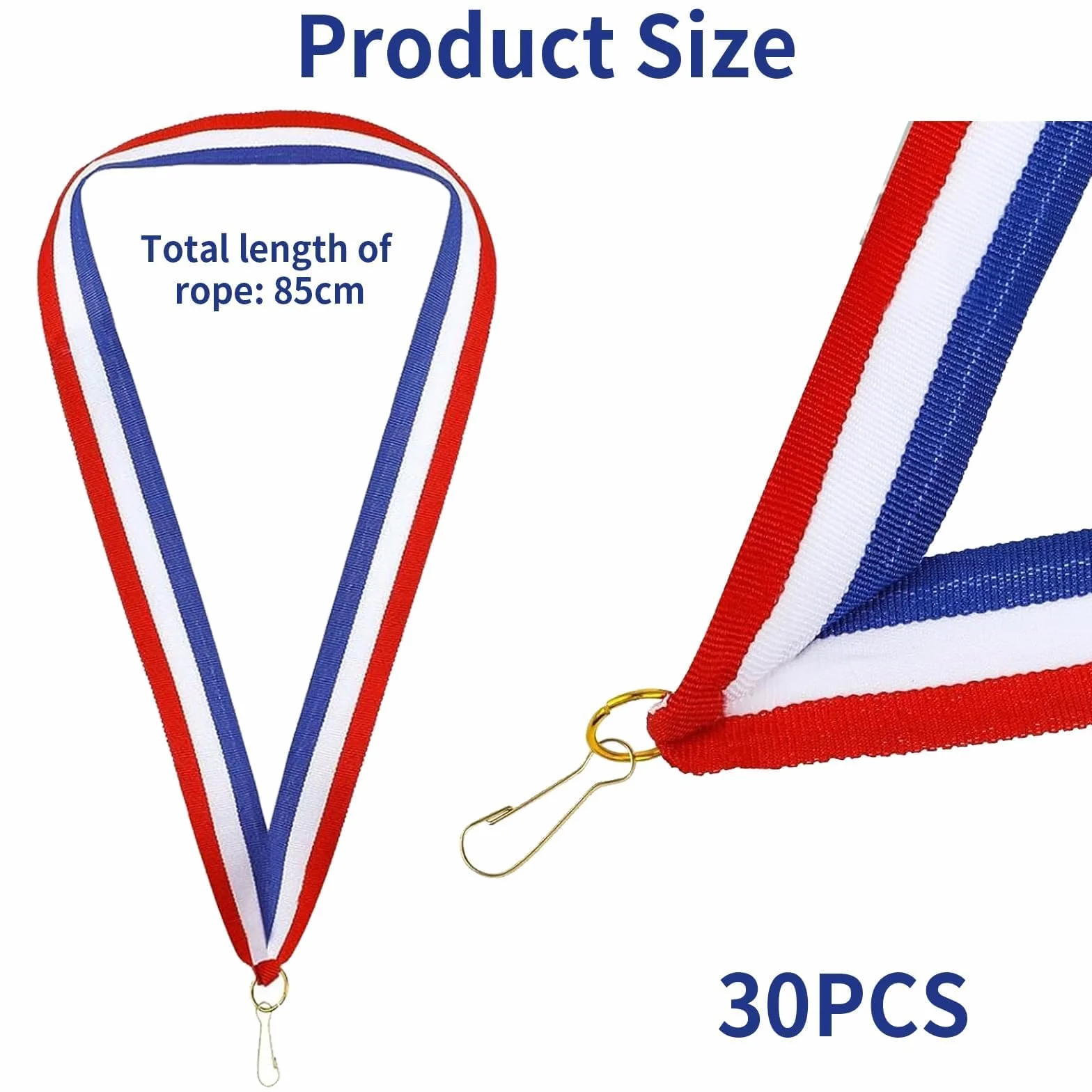 Lot de 12 Rubans de Médailles Bleu Blanc Rouge avec Clips pour Événements Sportifs