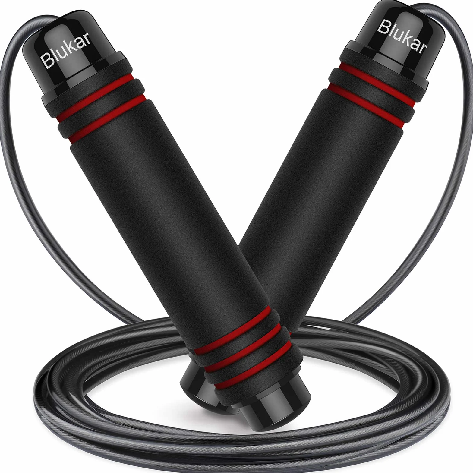 Blukar Corde à Sauter Speed Jump Rope Réglable Roulements à Billes en Acier Poignées Antidérapantes en Mousse Câble en Acier Fitness Crossfit Boxe GYM 3M