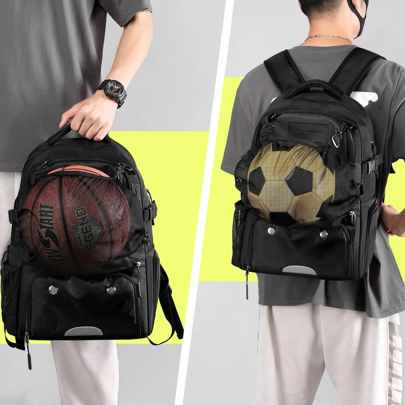 Sac à Dos de Basket-Ball 30L avec Compartiment Ballon et Chaussures Noir