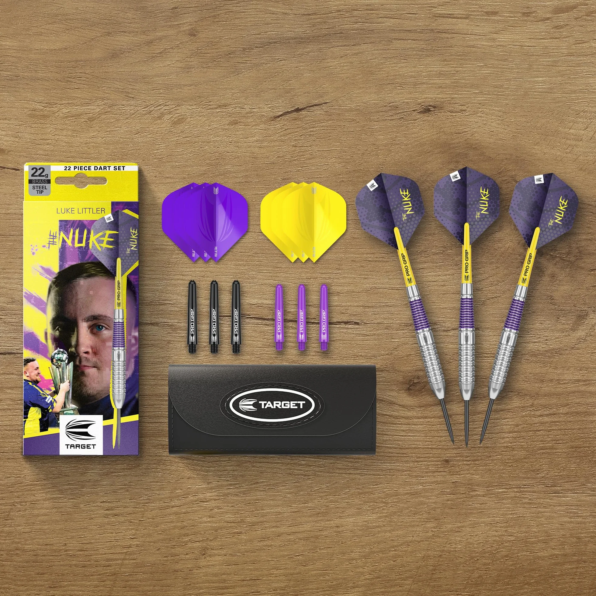 Target Darts Luke Littler Brass 22G Pointe en Acier Fléchettes Set The Nuke Player Édition Fléchette