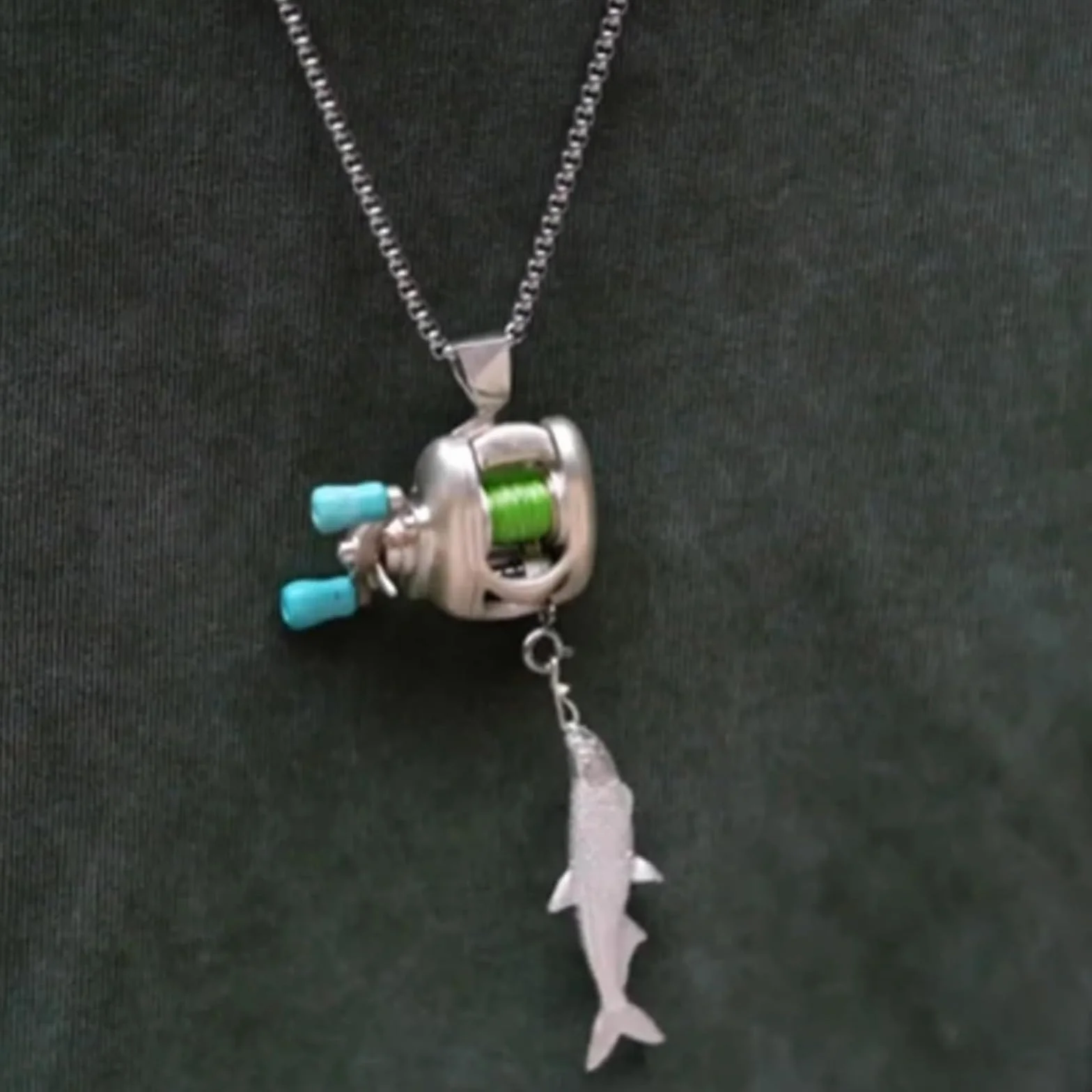 Mini collier moulinet pêche, ensemble bijoux moulinet, pendentif bras bascule, anneau rotatif