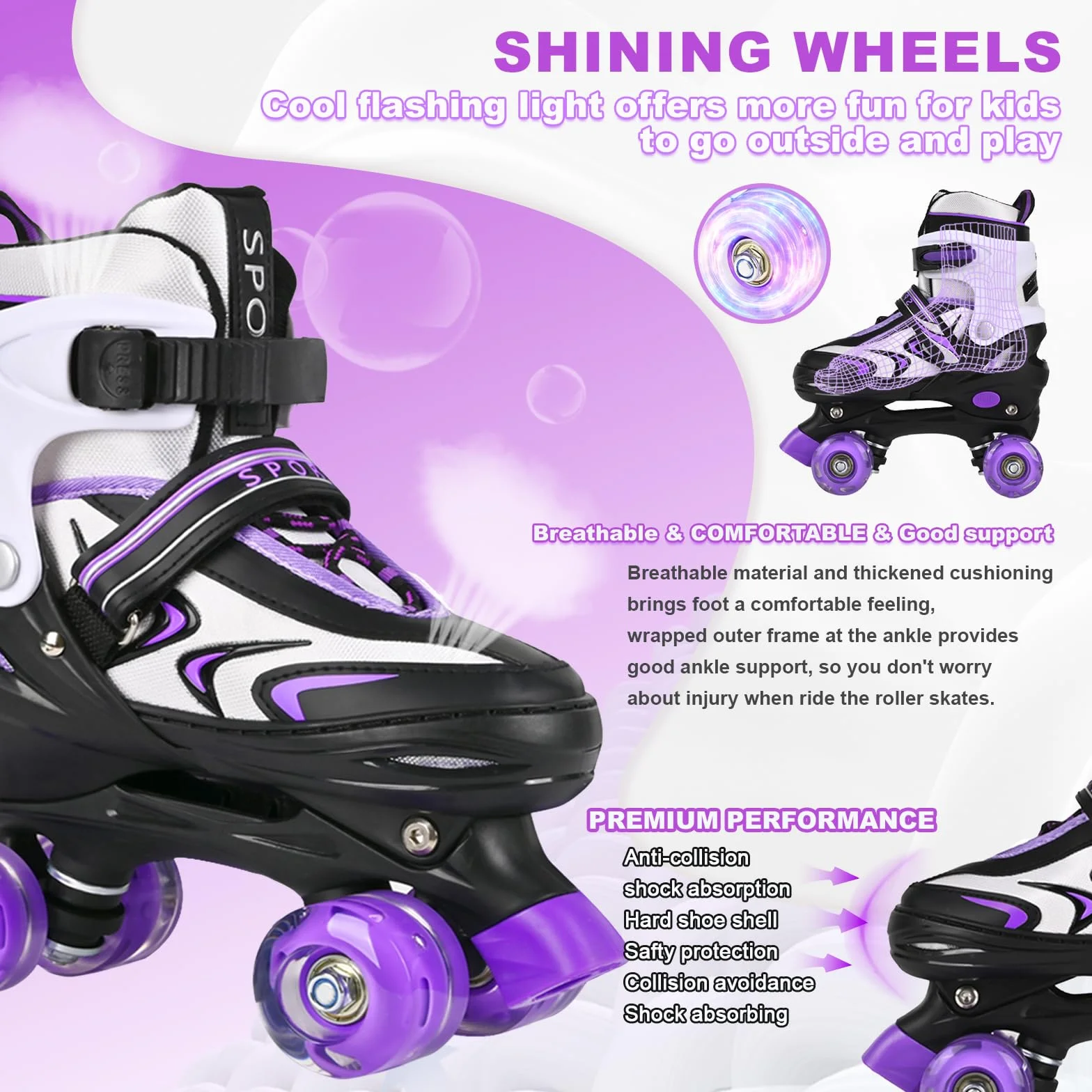 Patins à roulettes ajustables pour enfants débutants, 4 tailles