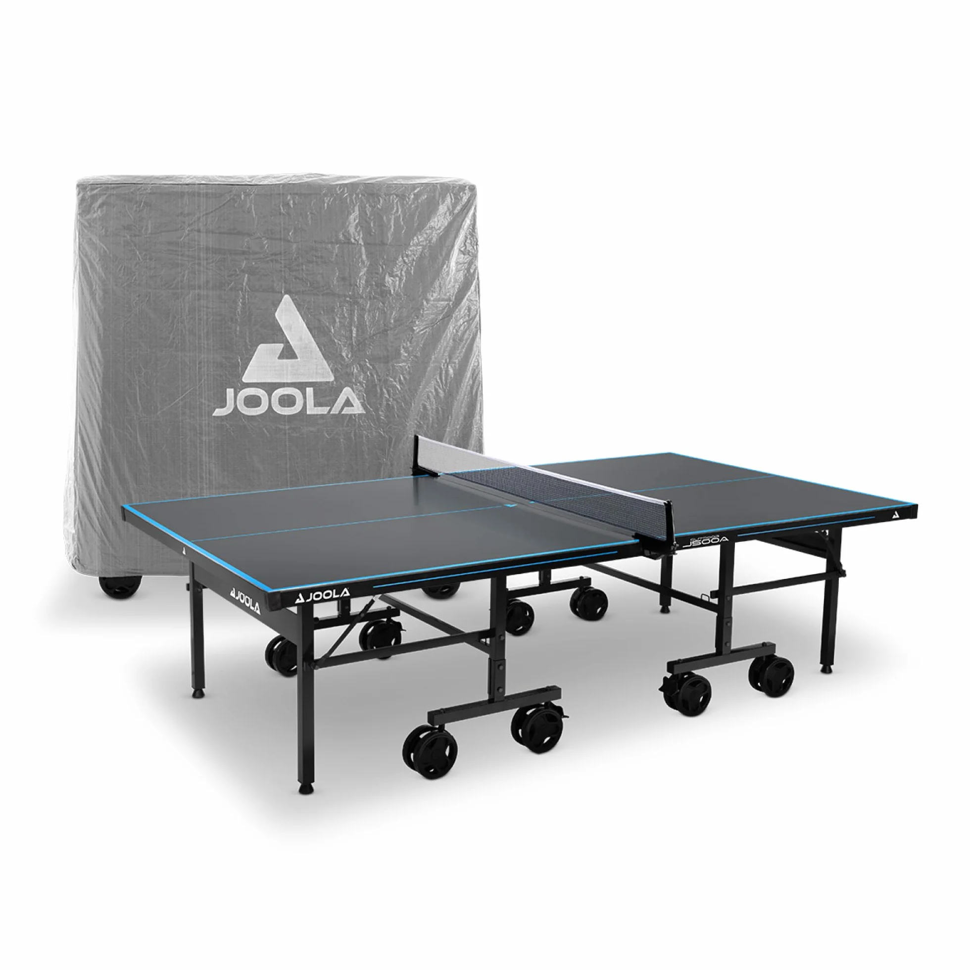 JOOLA Table de ping-pong d'extérieur Pro Aluminium résistant aux intempéries Pliable avec Housse, Filet Gris/Bleu 274 x 152,5 x 76 cm