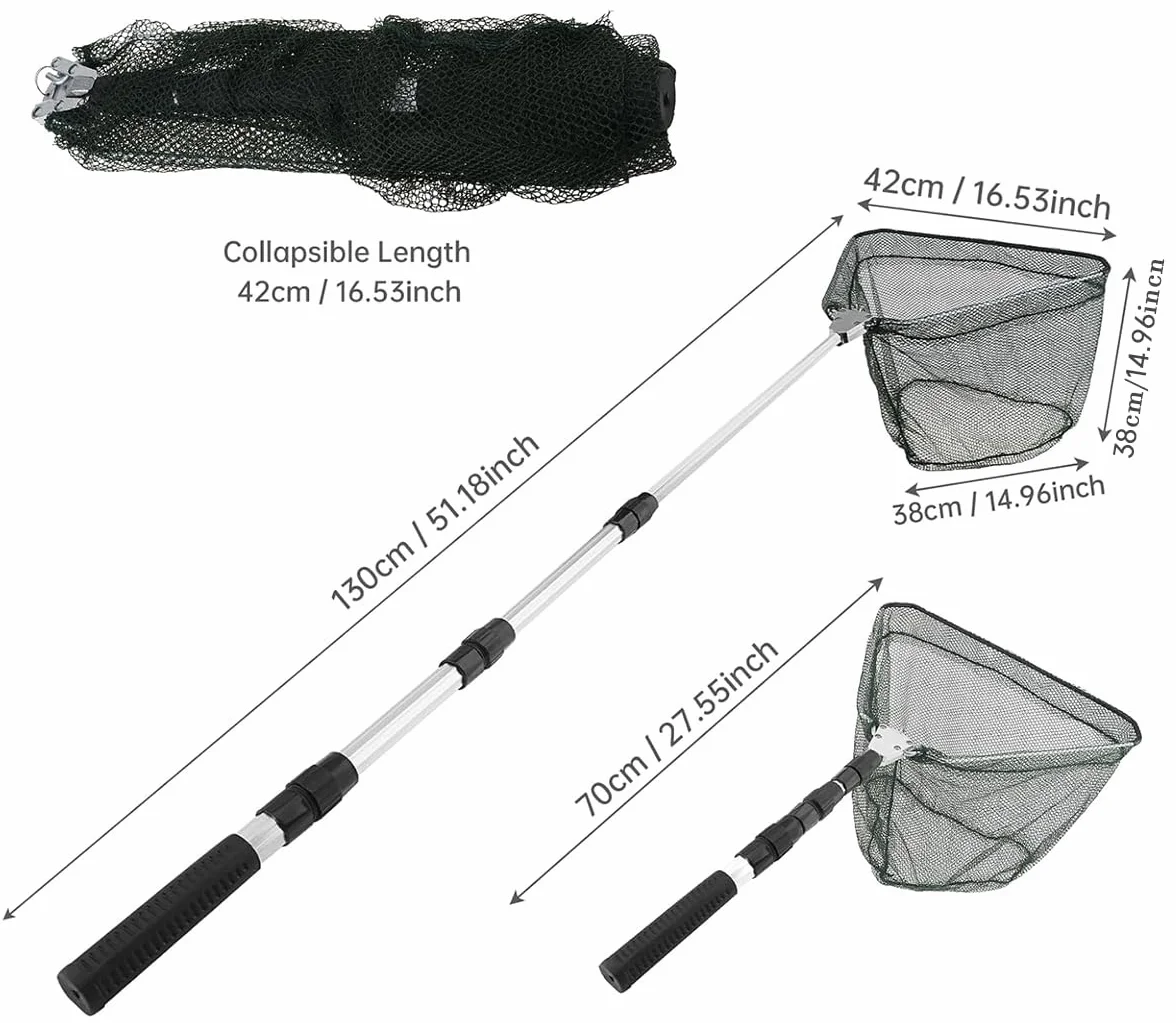 Épuisette de pêche Pliable 130 cm Cadre Triangulaire Stable caoutchoutée pour étang ruisseaux lacs bateau