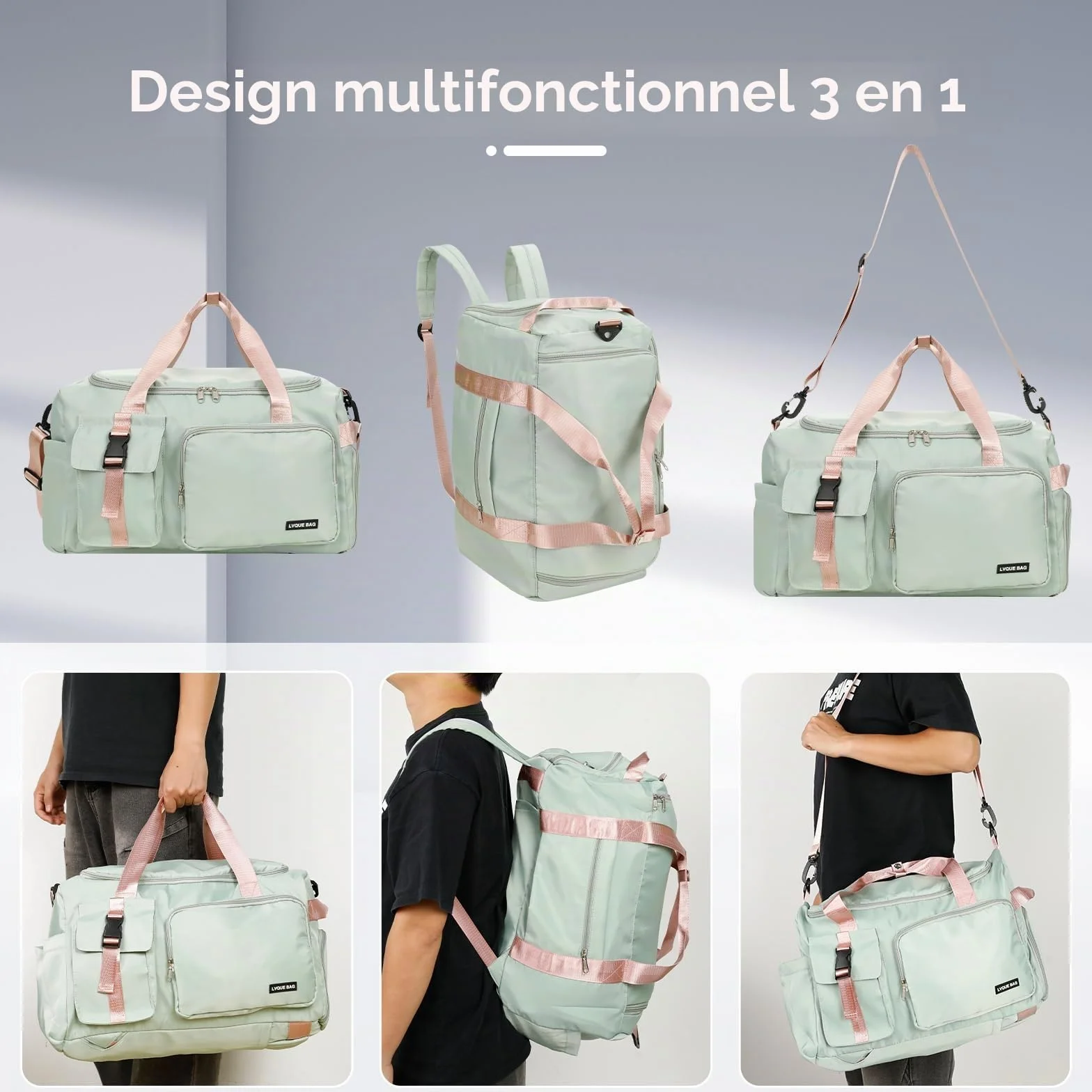 Sac de Sport Homme Femme 42L Grande Capacité Tissu Oxford Imperméable 3-en-1 Compartiments Multiples Voyage