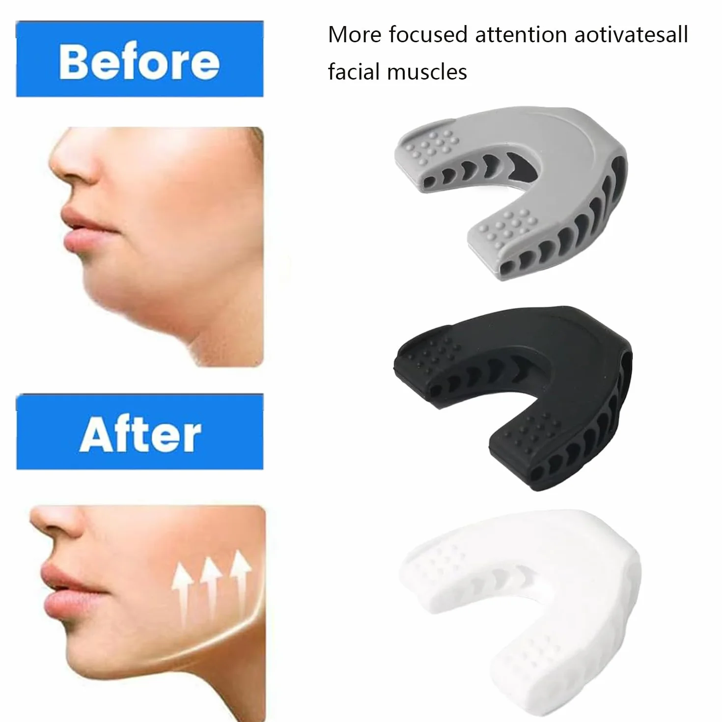 Exerciseur de Mâchoire en Silicone, Jawline Trainer, 3 Pièces
