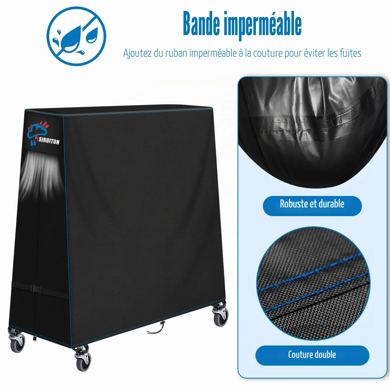 SIRUITON Housse de table de tennis de table 500D imperméable 173x77x158cm