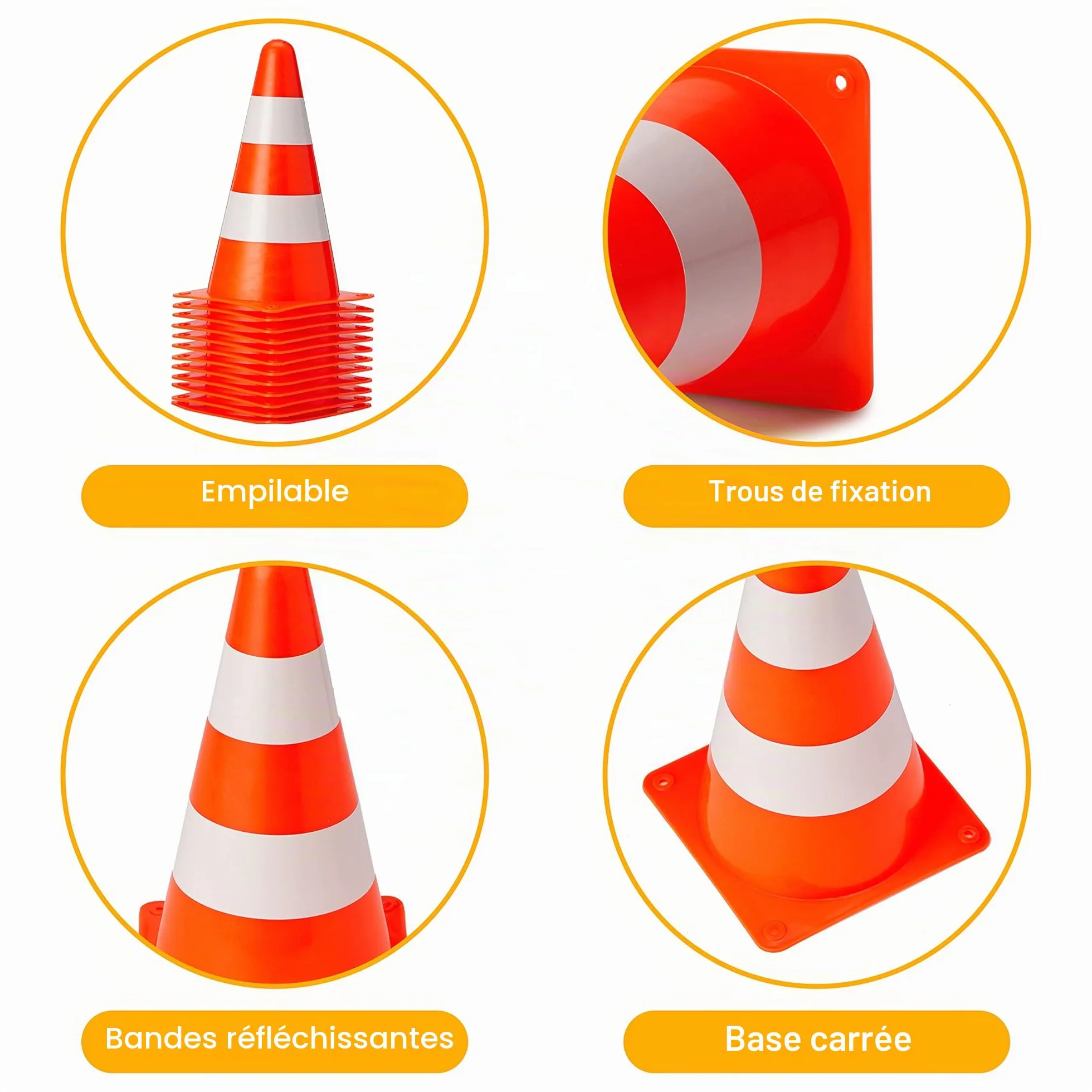 BRAMBLE 12 Cônes de Signalisation 23cm avec Bandes Réfléchissantes pour Sport, Football, Jeux Enfants