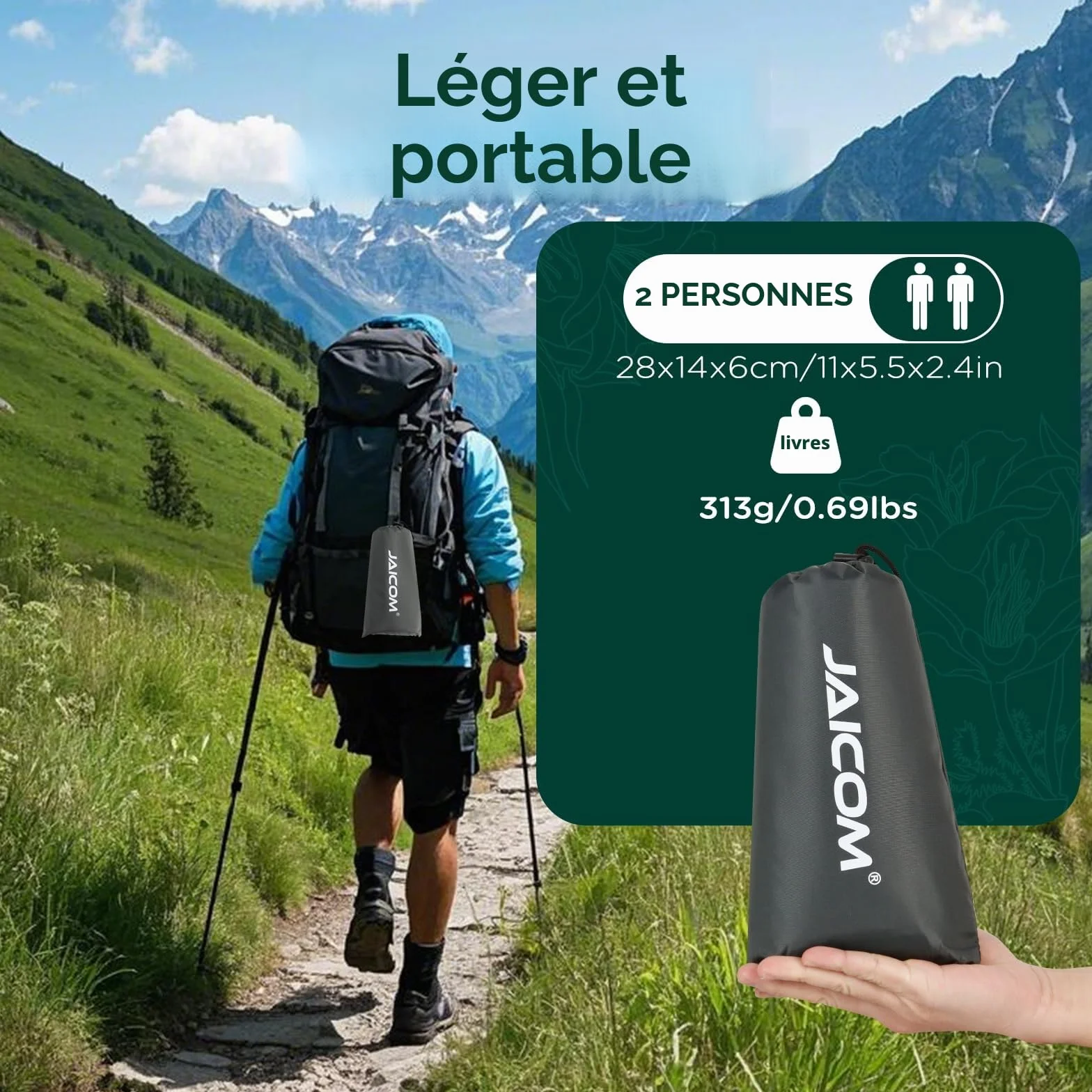 JAICOM Bâche de Tente Ultra Léger Imperméable 2 Personnes Camping Randonnée