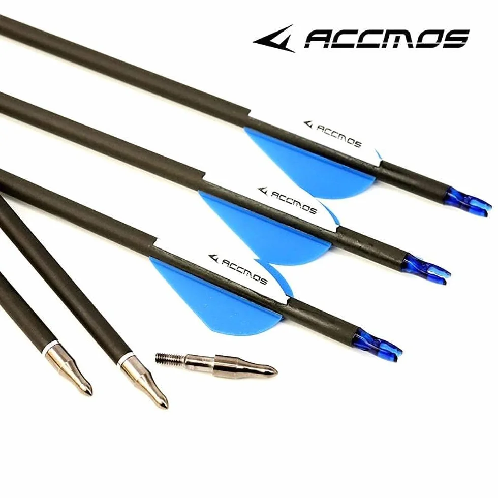 Flèches Carbone 28 Pouces 400 Spine 12pcs Bleu Tir à l’Arc Cible Chasse Arc à Poulies Recurve