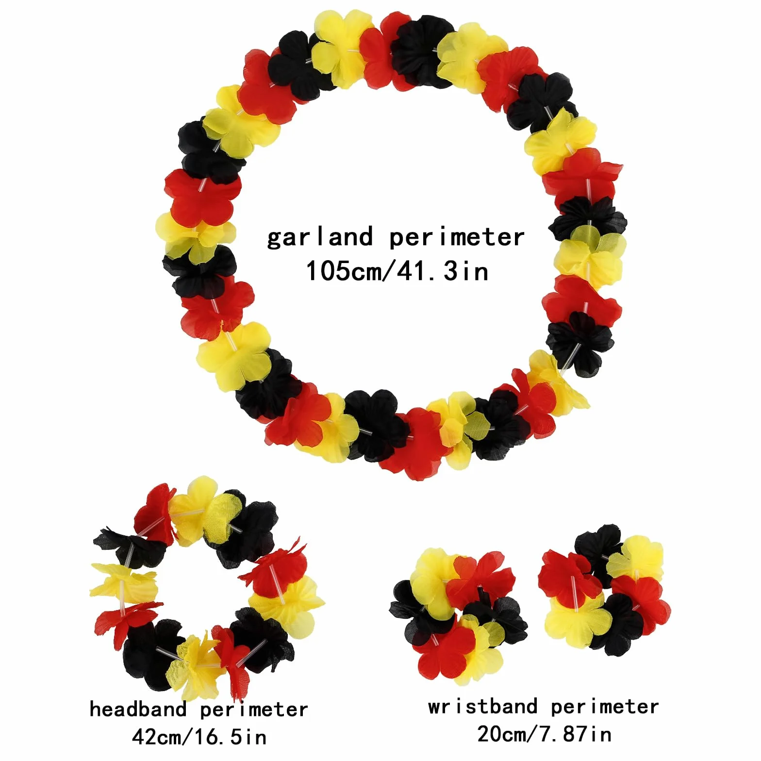 SSKHE Lei Hawaïenne Noir Rouge Or Ensemble 2 Bandeaux 2 Colliers 4 Bracelets