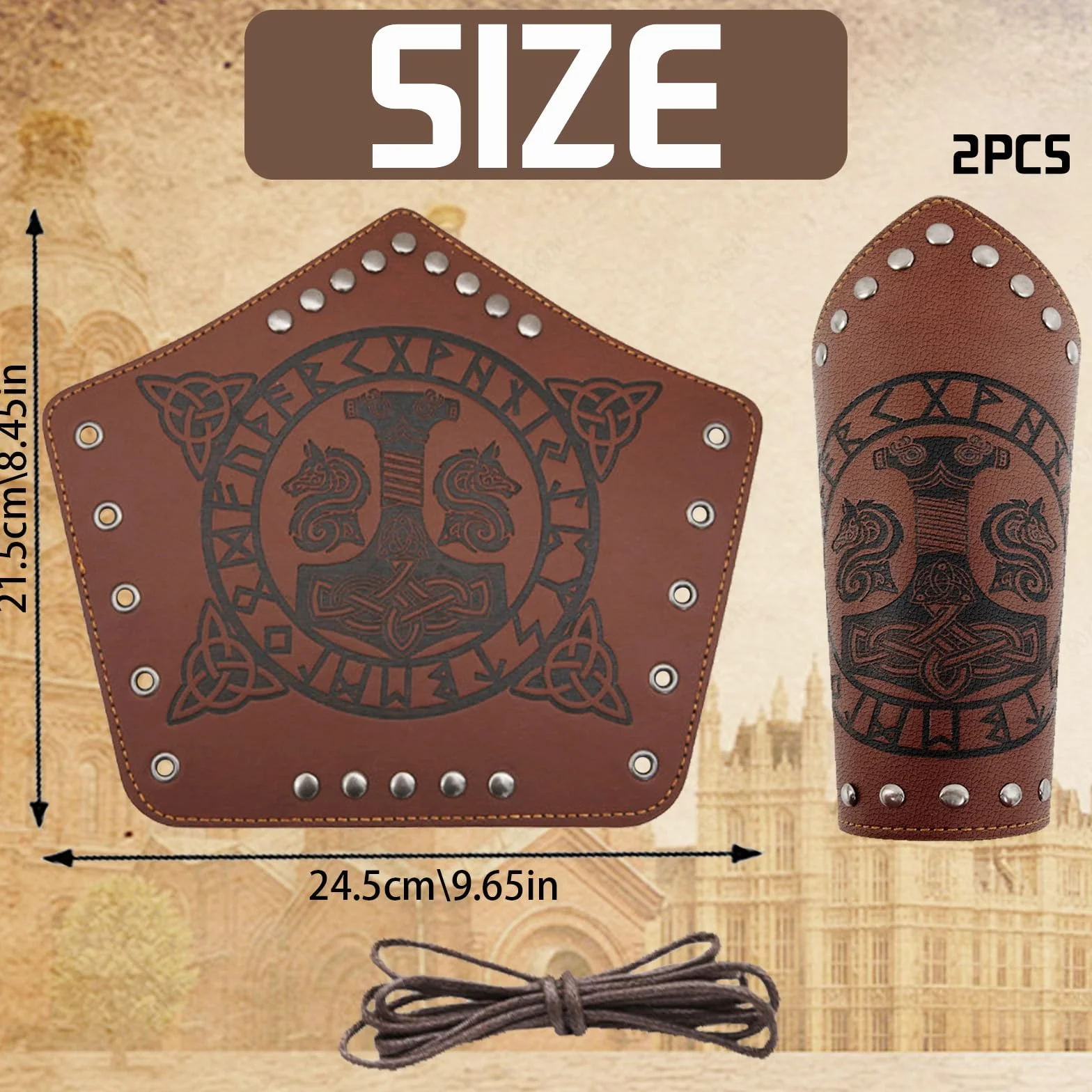 Brassards en Cuir Viking pour Adultes, Protège-bras Médiévaux en Cuir Synthétique Gaufré pour LARP Halloween