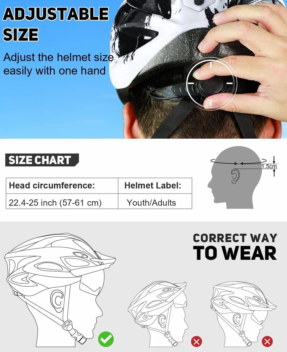 Casque de vélo urbain lumineux adulte visière magnétique amovible 18 canaux ventilation 57-62 cm