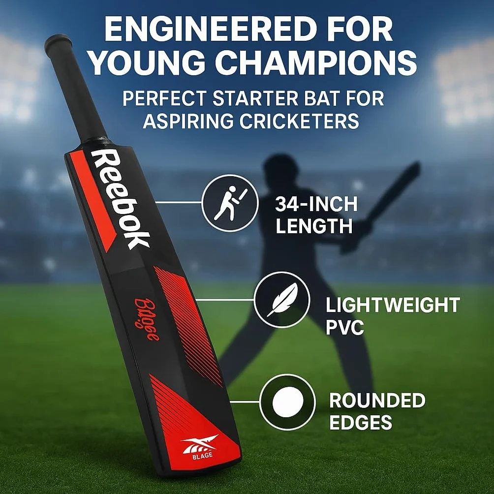 REEBOK Batte de cricket en plastique 86,4 x 11,4 cm PVC rouge 15 ans+