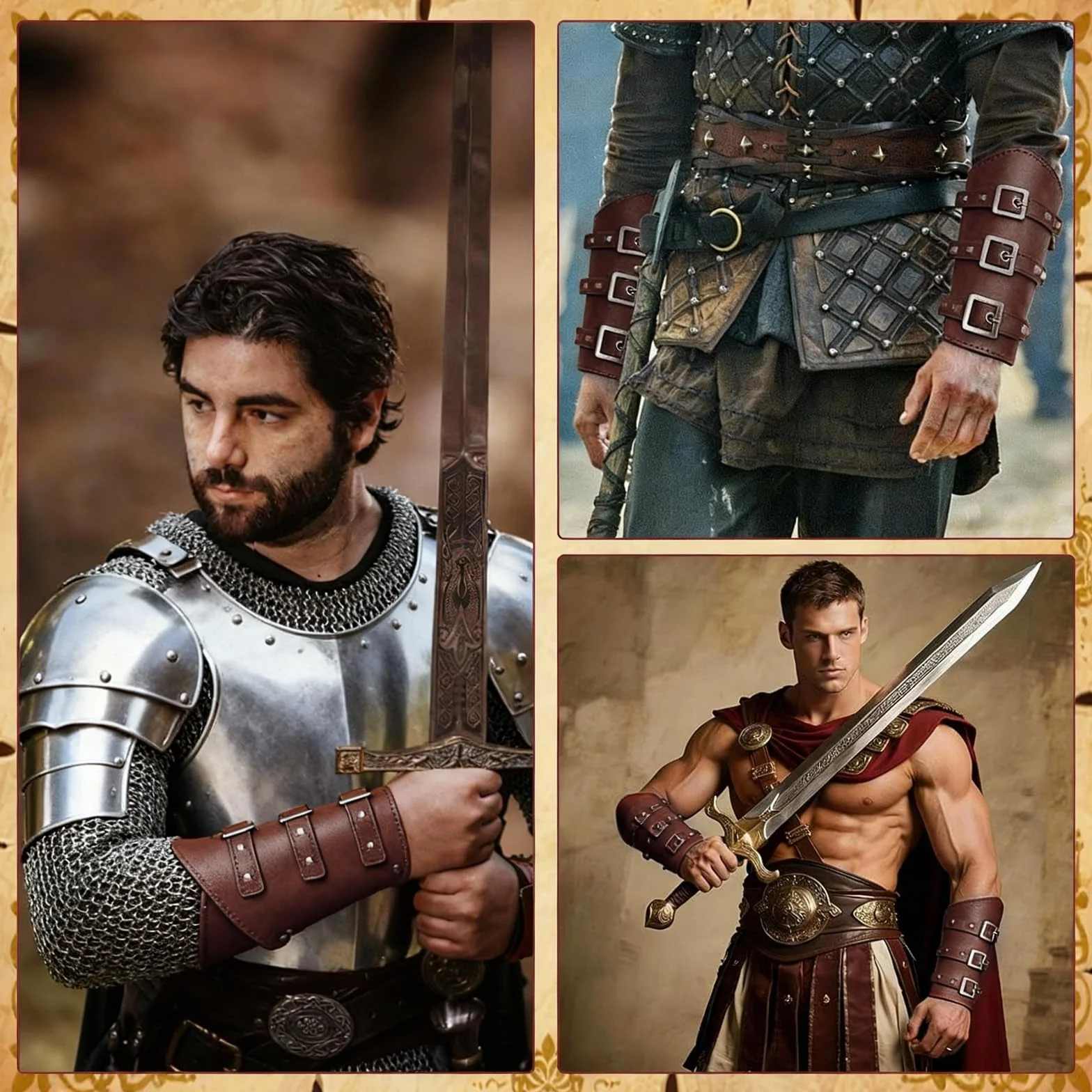 Protège Bras en Cuir Viking Réglable Médiéval pour Chevaliers Halloween Cosplay