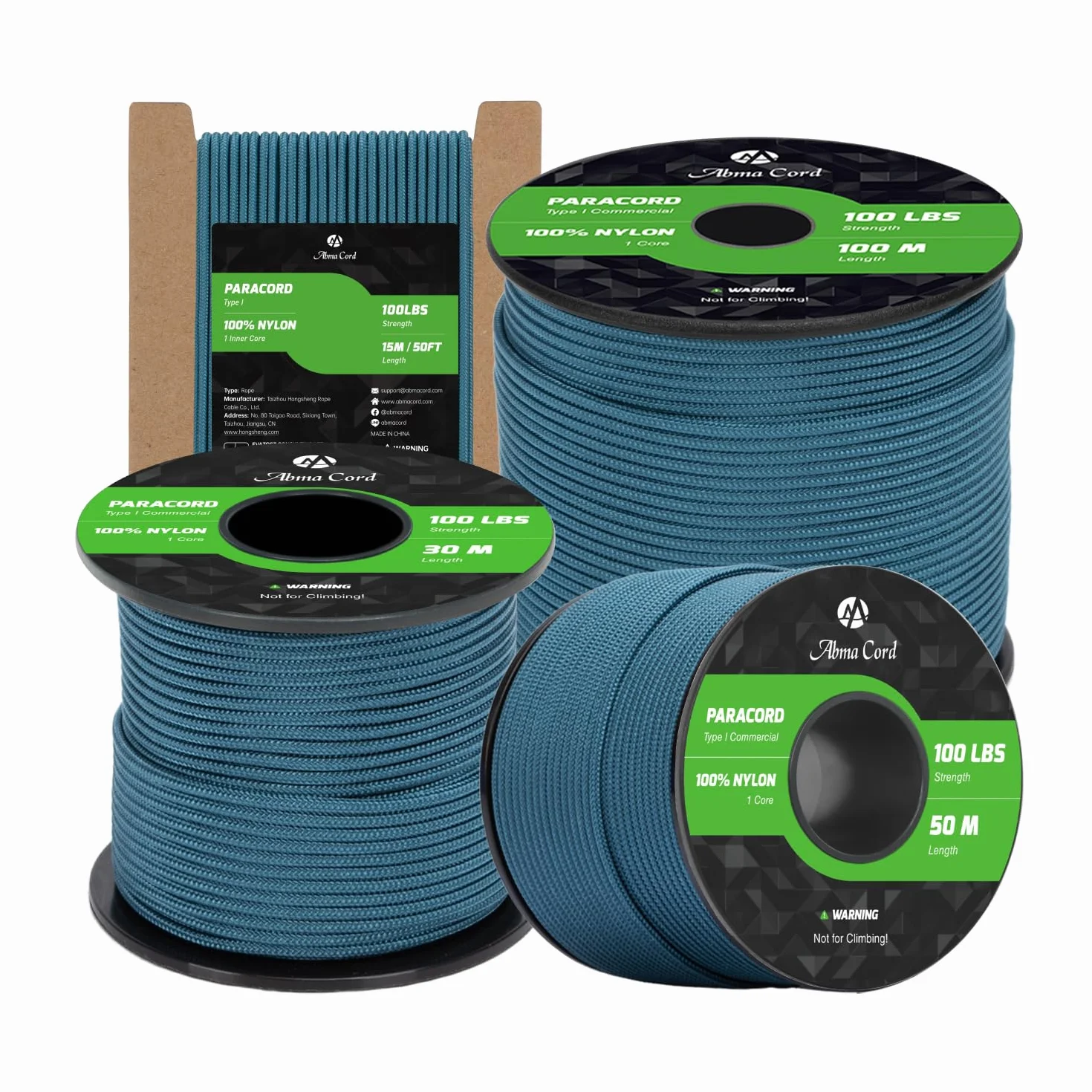 Abma Cord Paracorde 2mm 15m 100% Nylon Type I Corde de Survie Extérieure Max. 45 kg Sarcelle