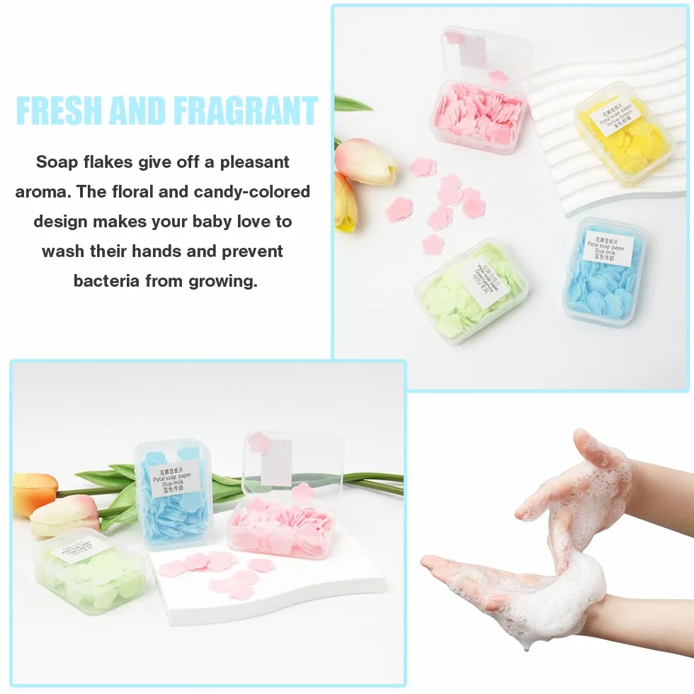 Papier à Savon Portable en Boîtes Mini 8 Pièces Feuilles de Savon de Voyage Jetables avec Boîte Plastique Camping